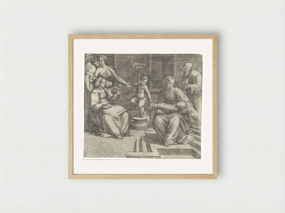 The Holy Family with Saint Elizabeth and the Infant Saint John the Baptist - Giacomo Francia - Framed Print Wood