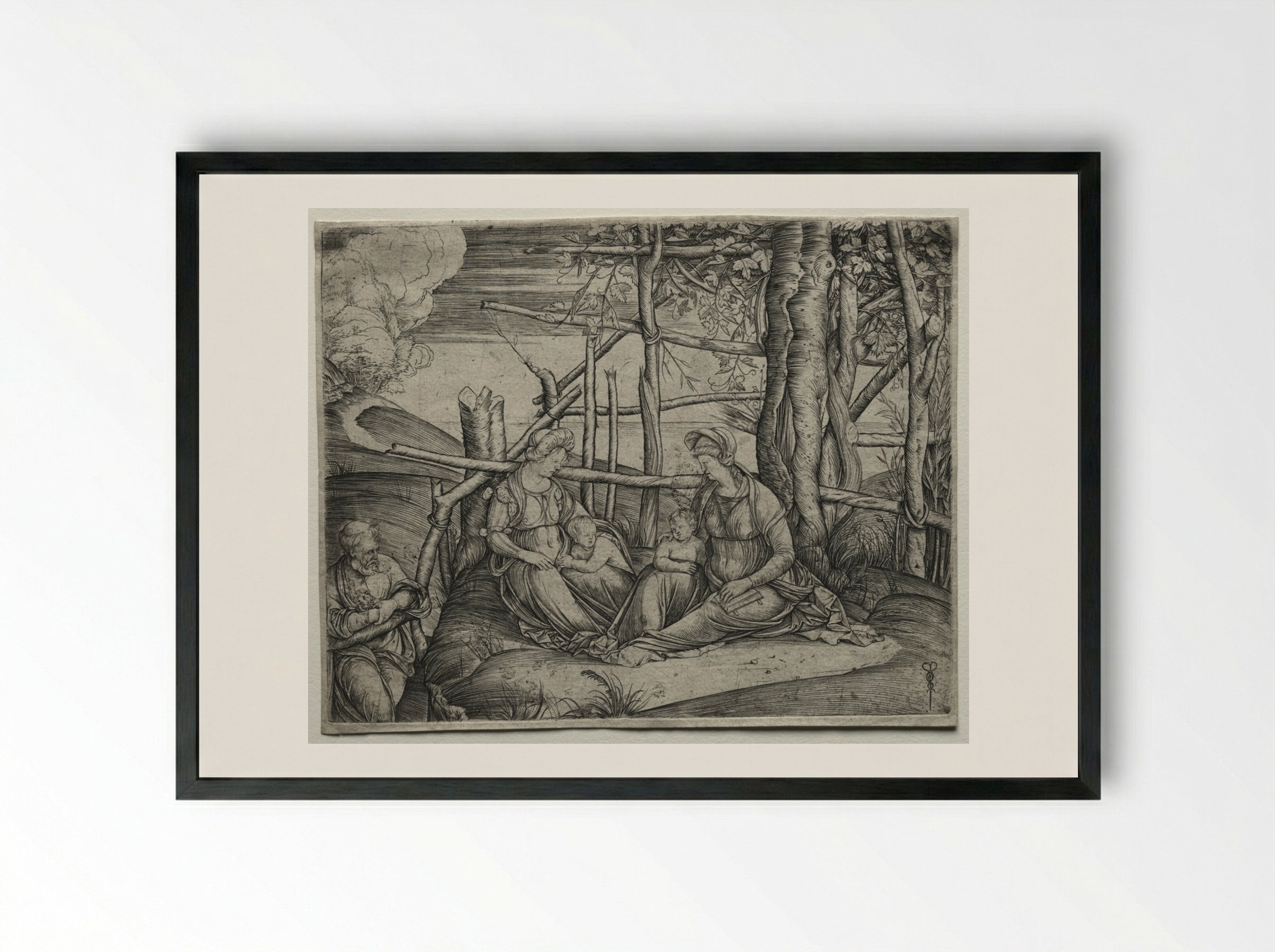The Holy Family with Saint Elizabeth - Jacopo de' Barbari - Framed Print Black