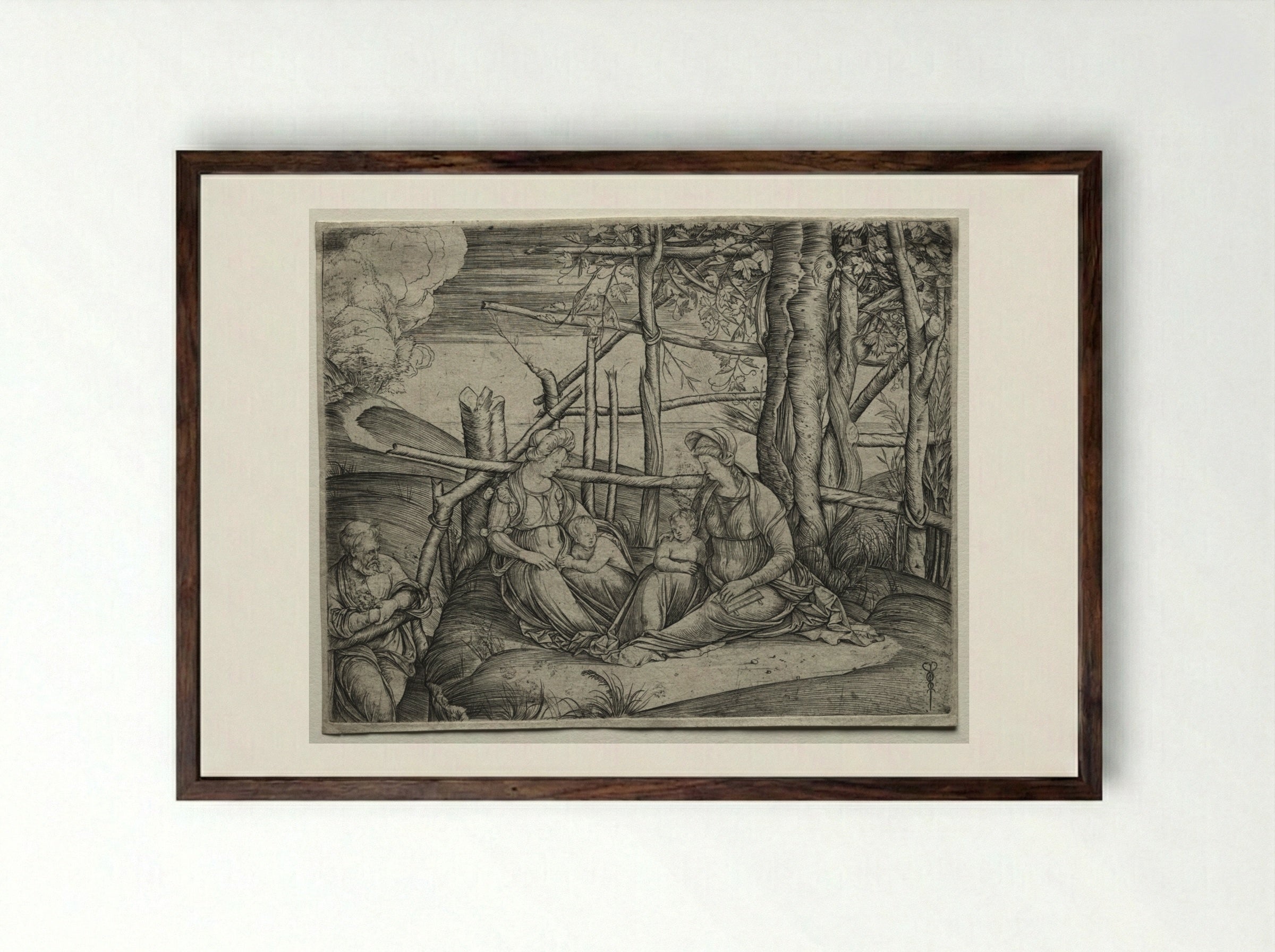 The Holy Family with Saint Elizabeth - Jacopo de' Barbari - Framed Print Dark Wood