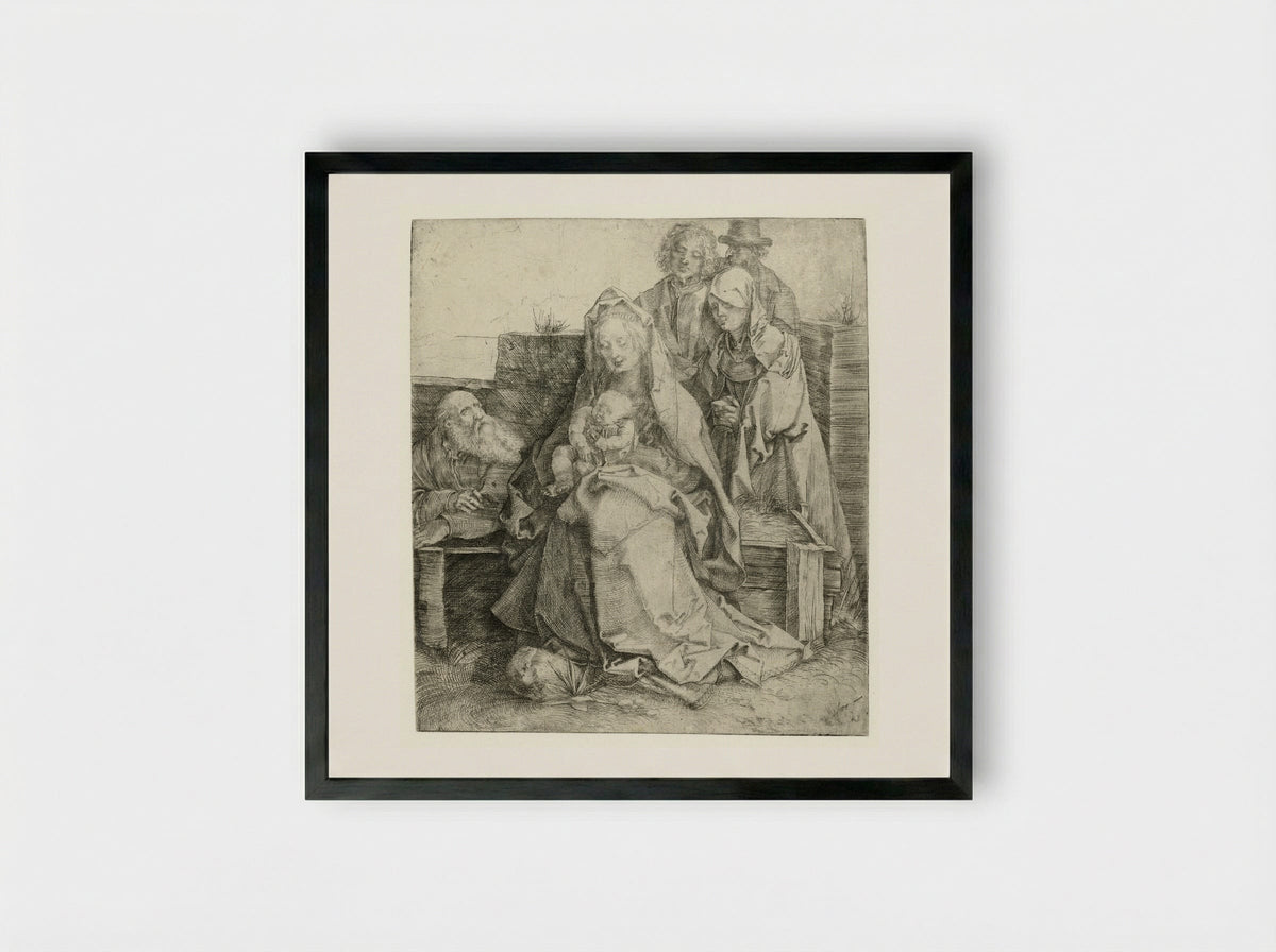 The Holy Family with Saint John the Evangelist, Mary Magdalene and Nicodemus - Albrecht Dürer - Framed Print Black