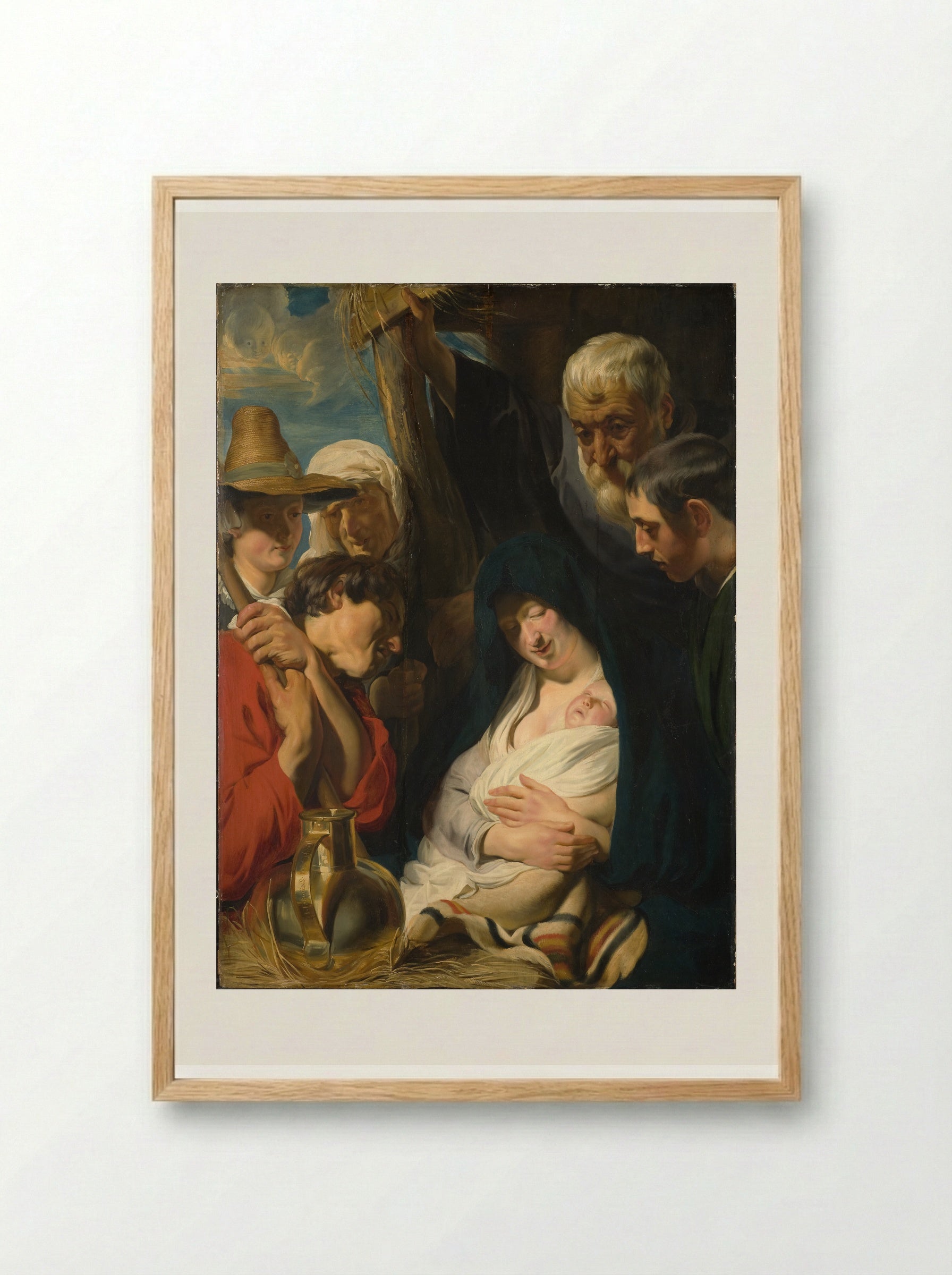 The Holy Family with Shepherds - Jacob Jordaens - Framed Print Wood