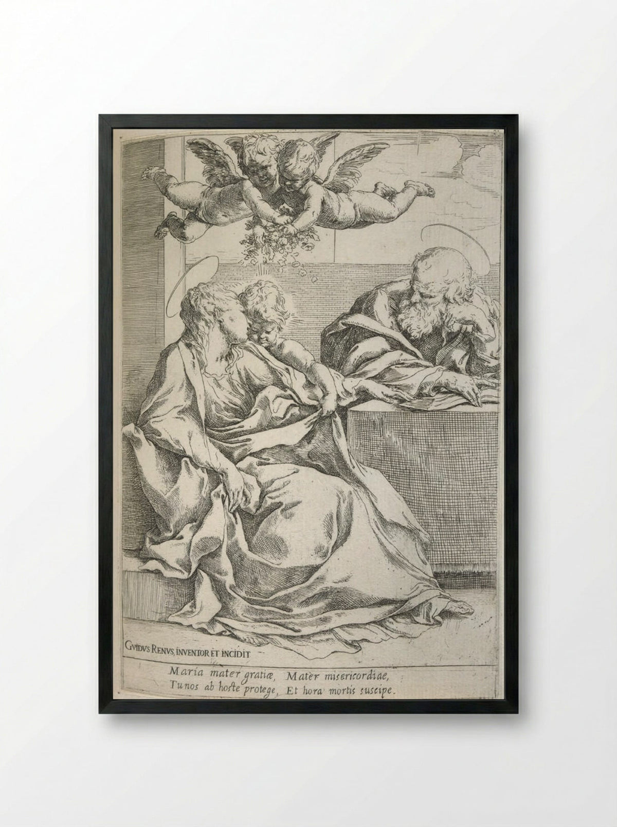 The Holy Family with Two Angels - Guido Reni - Framed Print Black