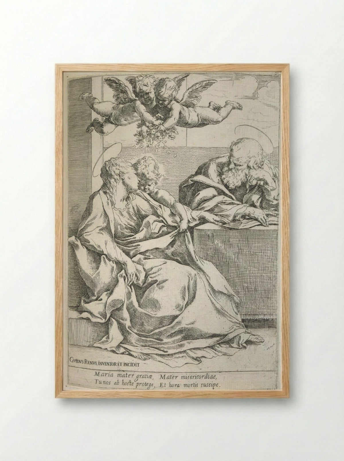 The Holy Family with Two Angels - Guido Reni - Framed Print Wood