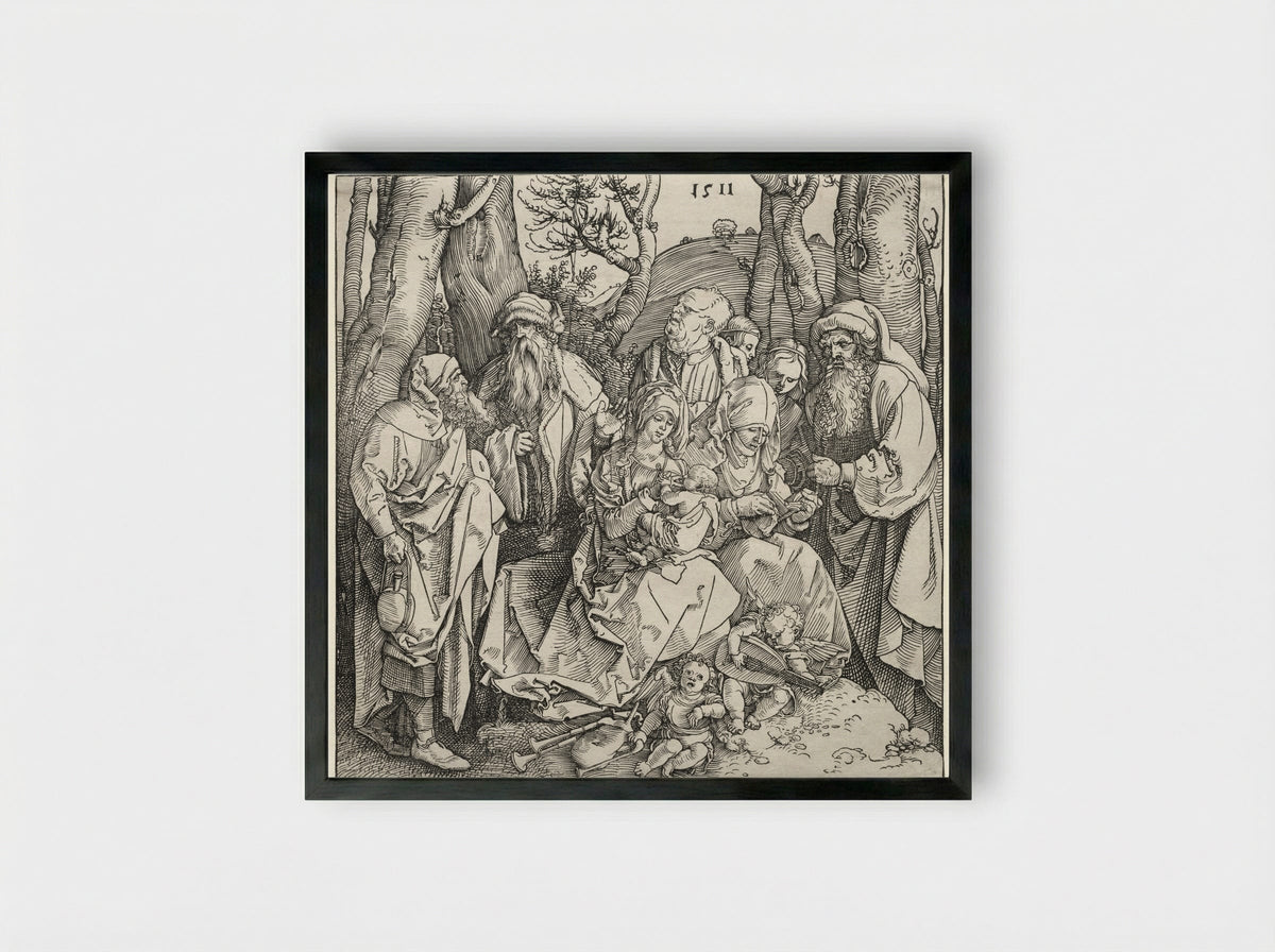 The Holy Family with Two Musician Angels - Albrecht Dürer - Framed Print Black