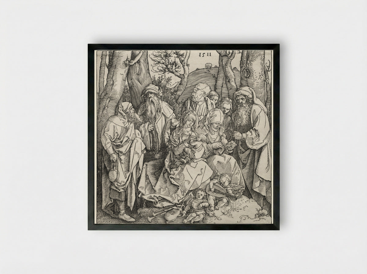 The Holy Family with Two Musician Angels - Albrecht Dürer - Framed Print Black