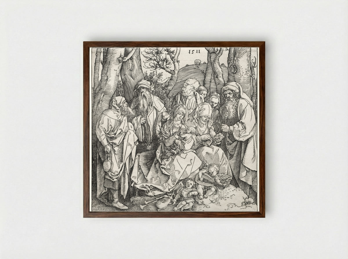 The Holy Family with Two Musician Angels - Albrecht Dürer - Framed Print Dark Wood