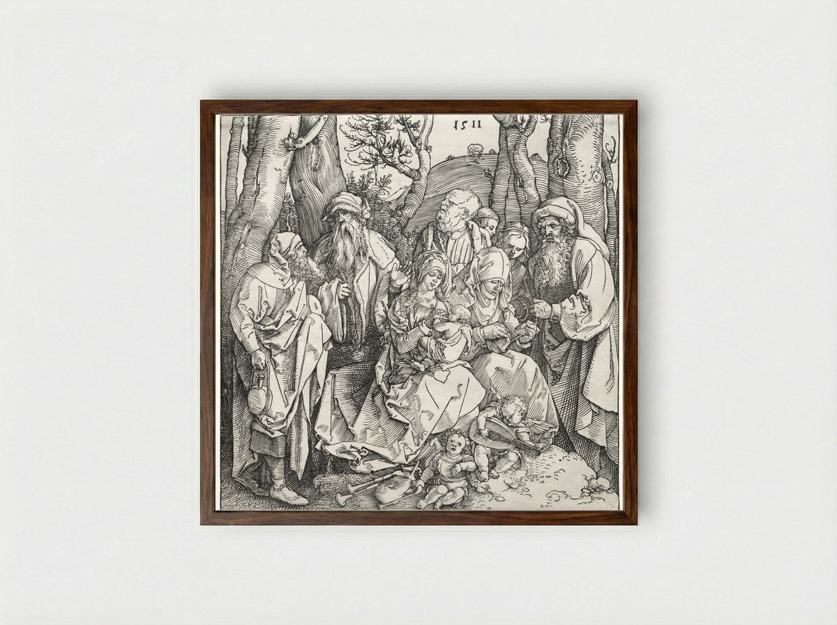 The Holy Family with Two Musician Angels - Albrecht Dürer - Framed Print Dark Wood