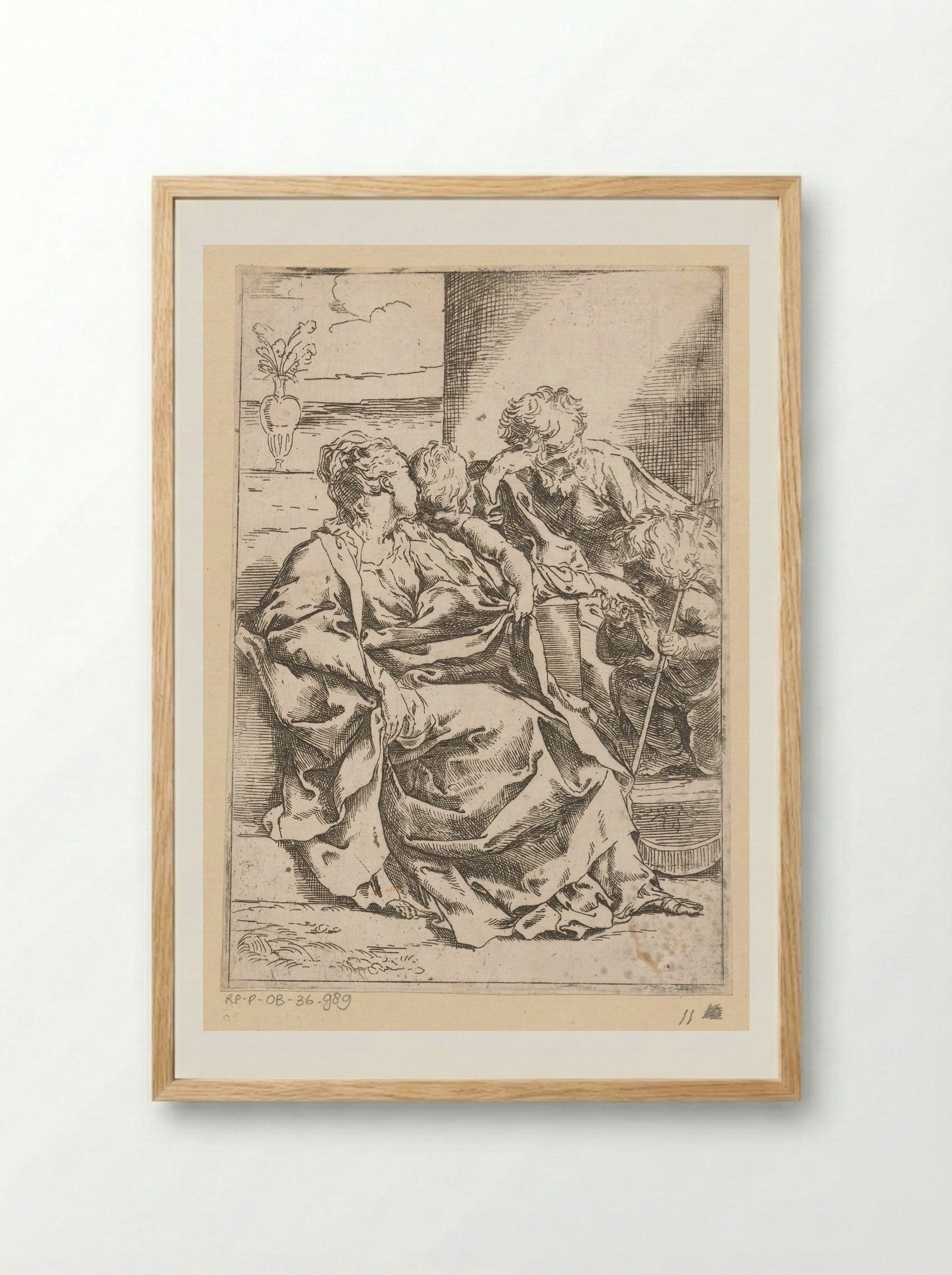 The Holy Family with the Infant Saint John the Baptist and a Vase - Guido Reni - Framed Print Wood