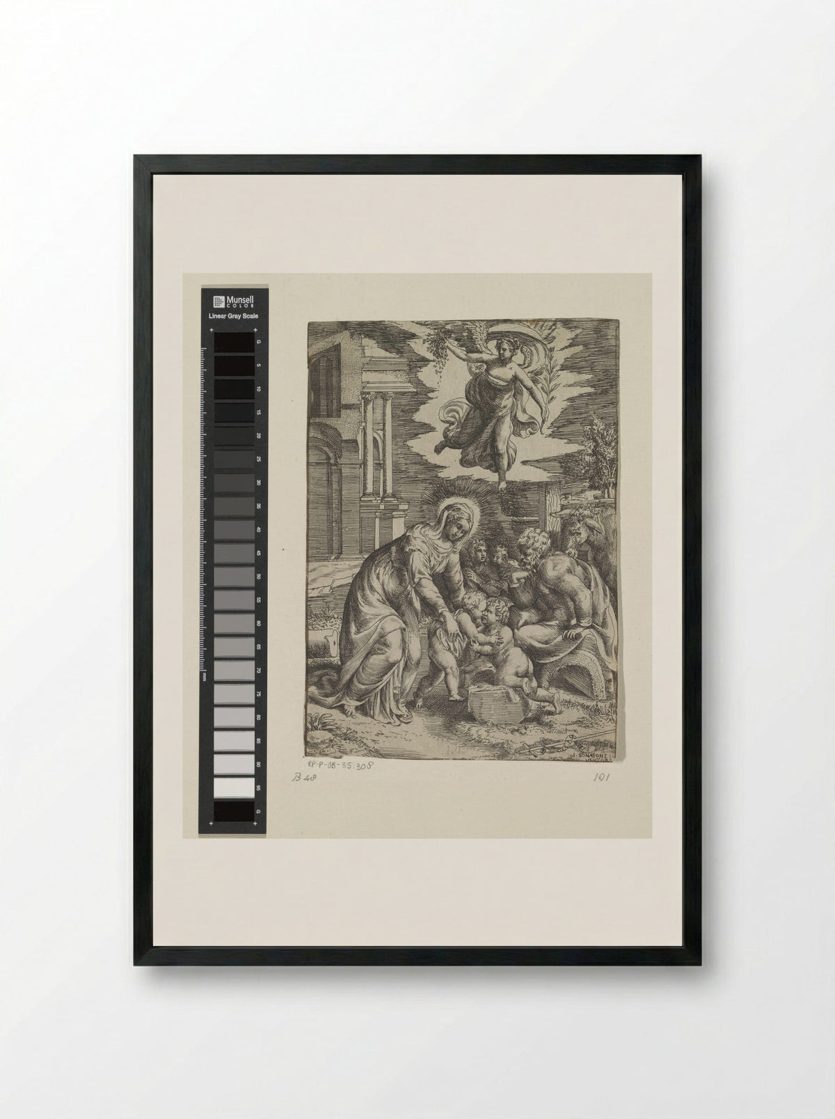 The Holy Family with the Infant Saint John the Baptist and an Angel - Giulio Bonasone - Framed Print Black