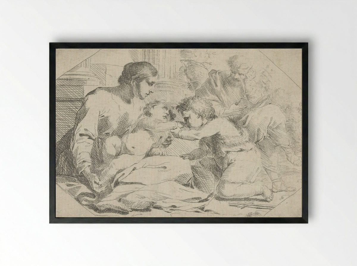 The Holy Family with the Infant Saint John the Baptist - Jan Miel - Framed Print Black