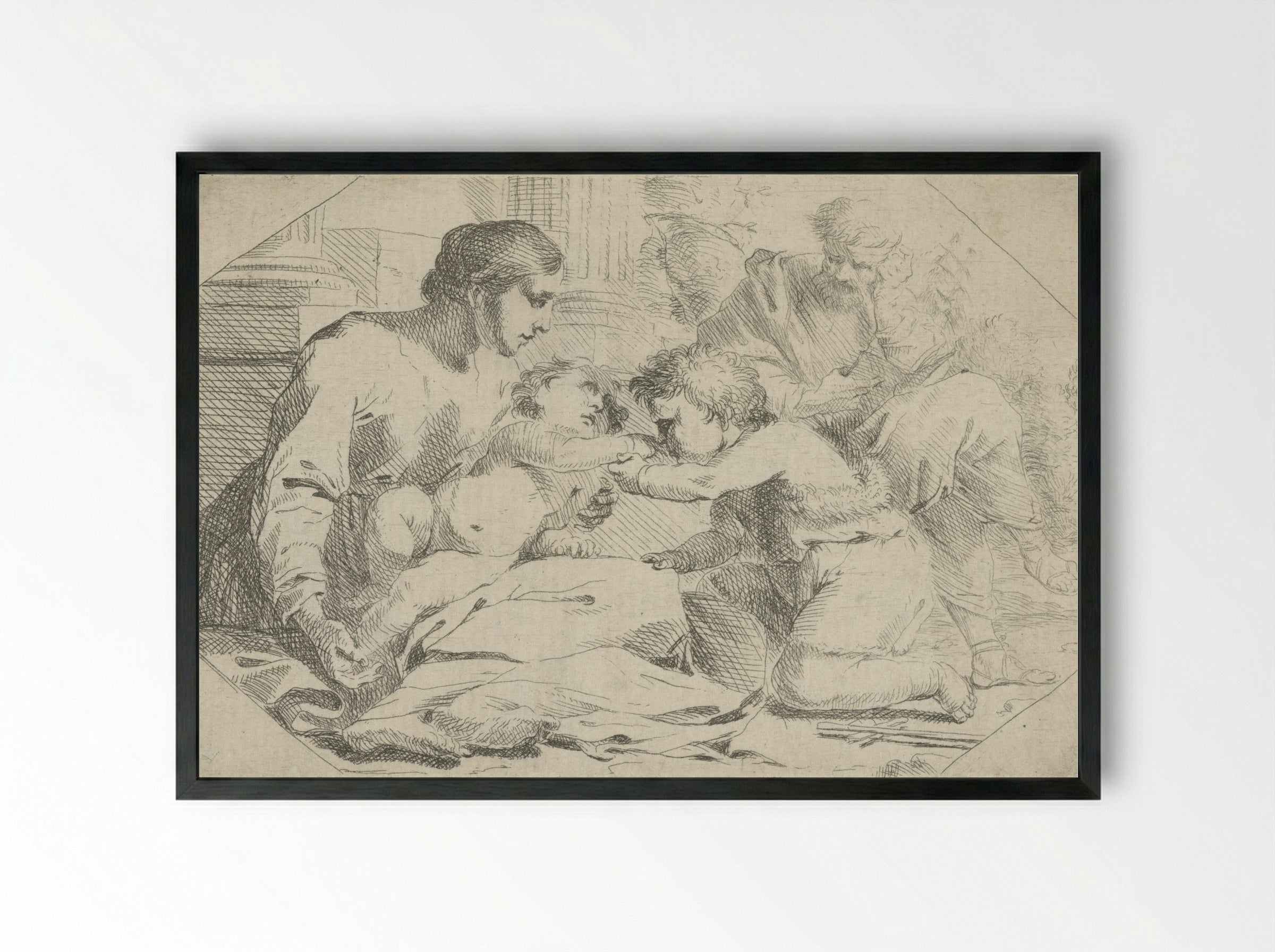 The Holy Family with the Infant Saint John the Baptist - Jan Miel - Framed Print Black