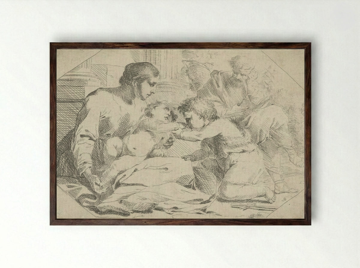 The Holy Family with the Infant Saint John the Baptist - Jan Miel - Framed Print Dark Wood