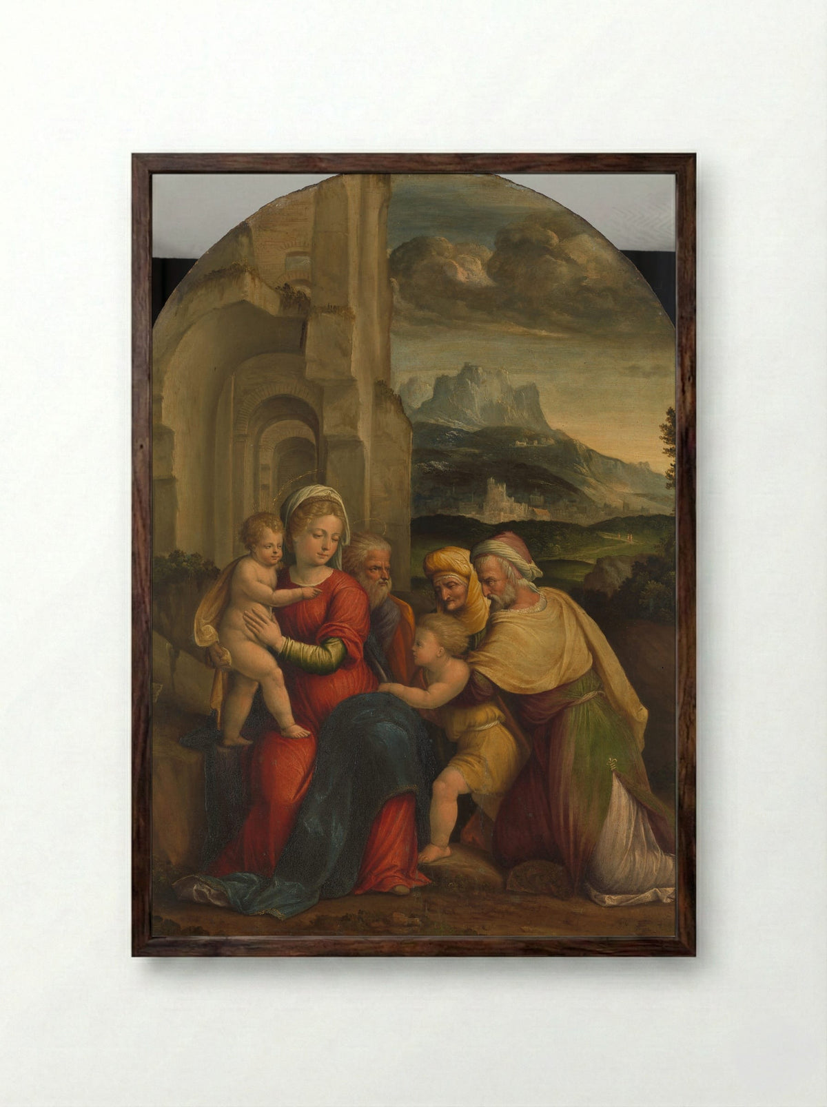 The Holy Family with the Infant Saint John the Baptist - Garofalo - Framed Print Dark Wood