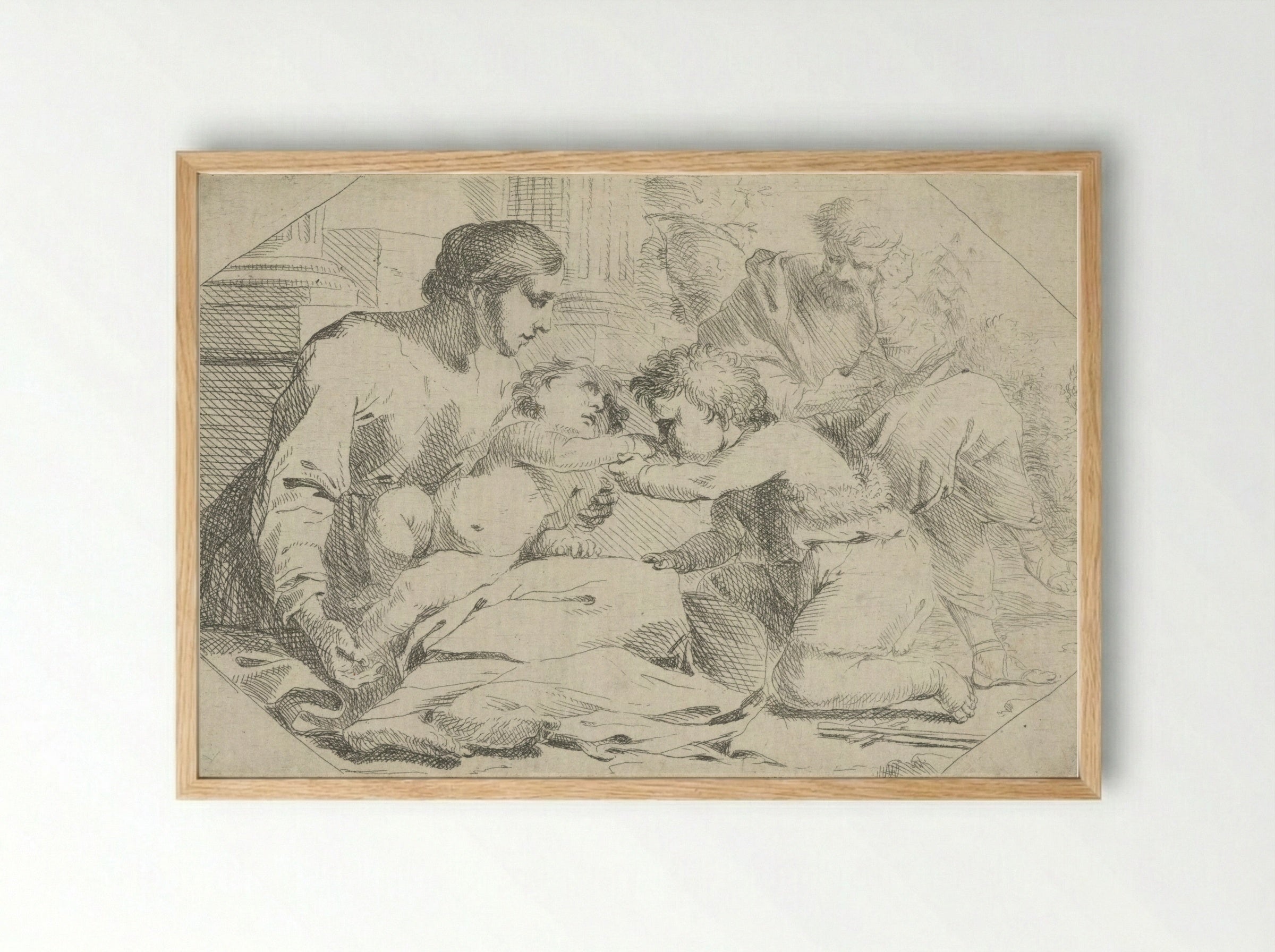 The Holy Family with the Infant Saint John the Baptist - Jan Miel - Framed Print Wood