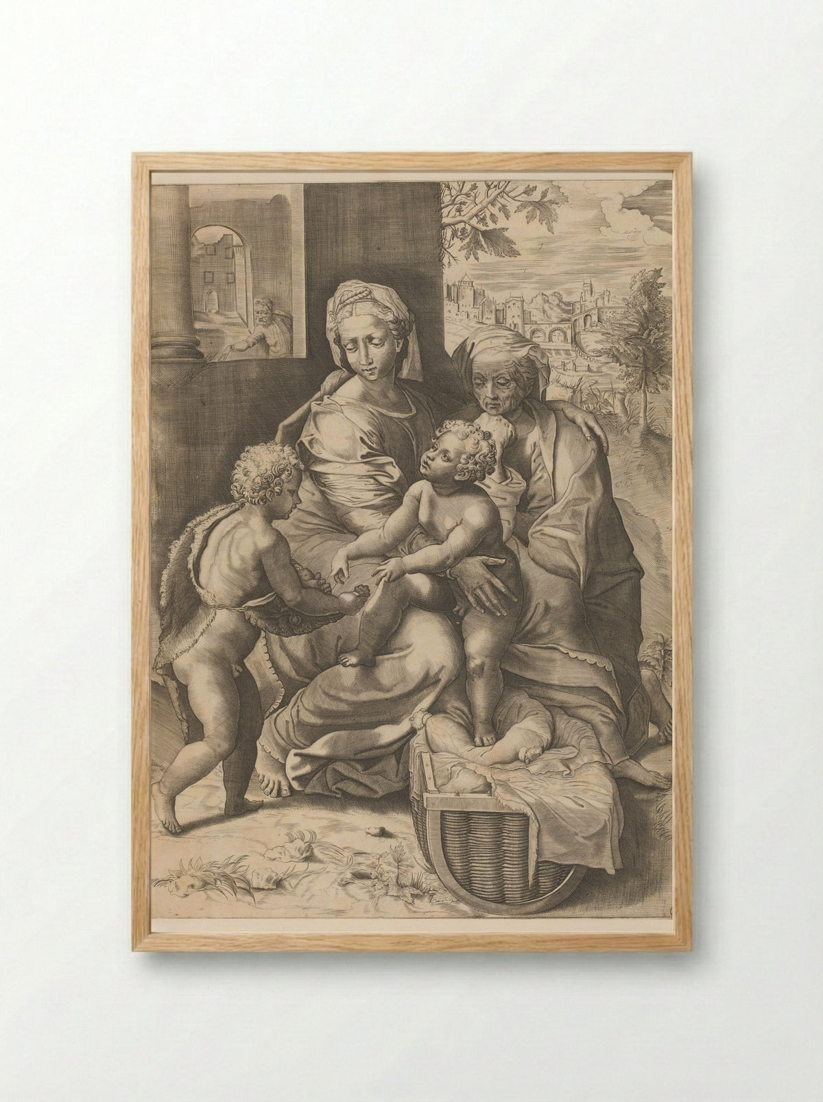 The Holy Family with the Infant Saint John the Baptist - Giulio Sanuto - Framed Print Wood