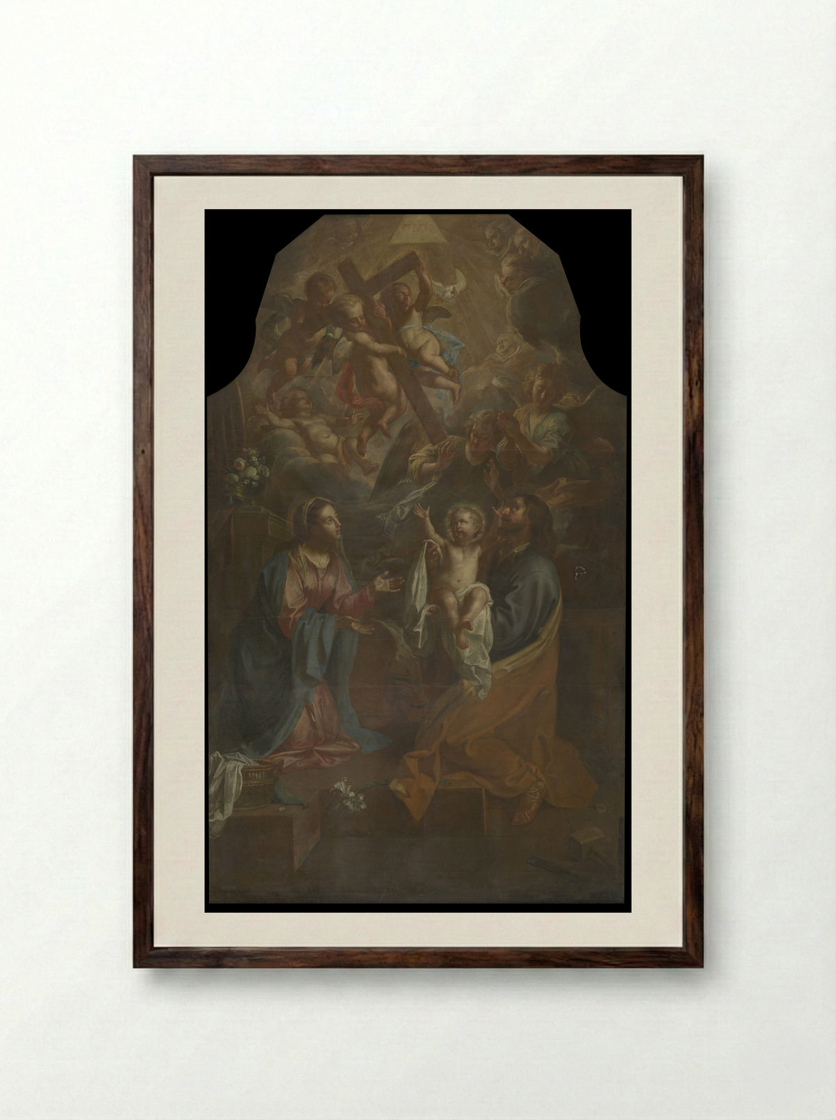 The Holy Family with the Infant St. John the Baptist - Jan van Cleve (III) - Framed Print Dark Wood