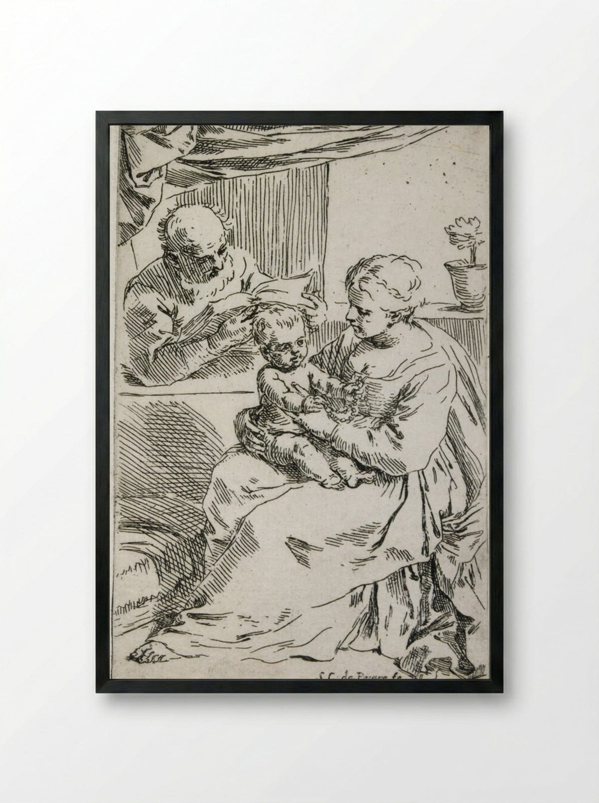 The Holy Family with the Rosary - Simone Cantarini - Framed Print Black