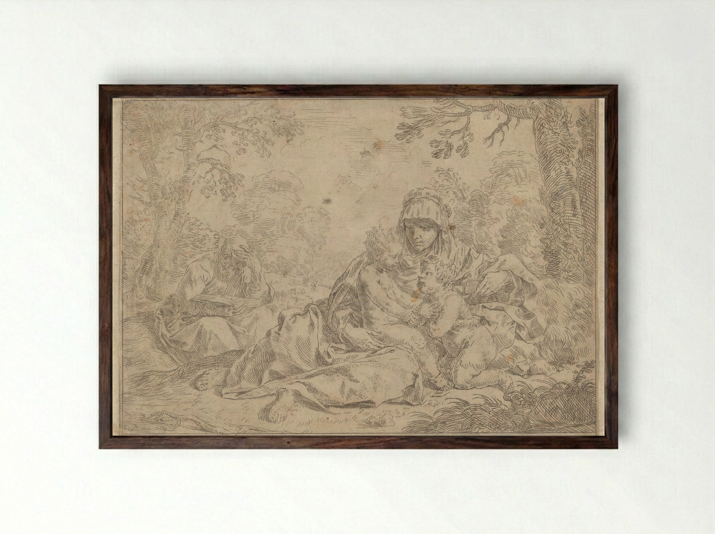 The Holy Family with the Young Saint John the Baptist - Simone Cantarini - Framed Print Dark Wood