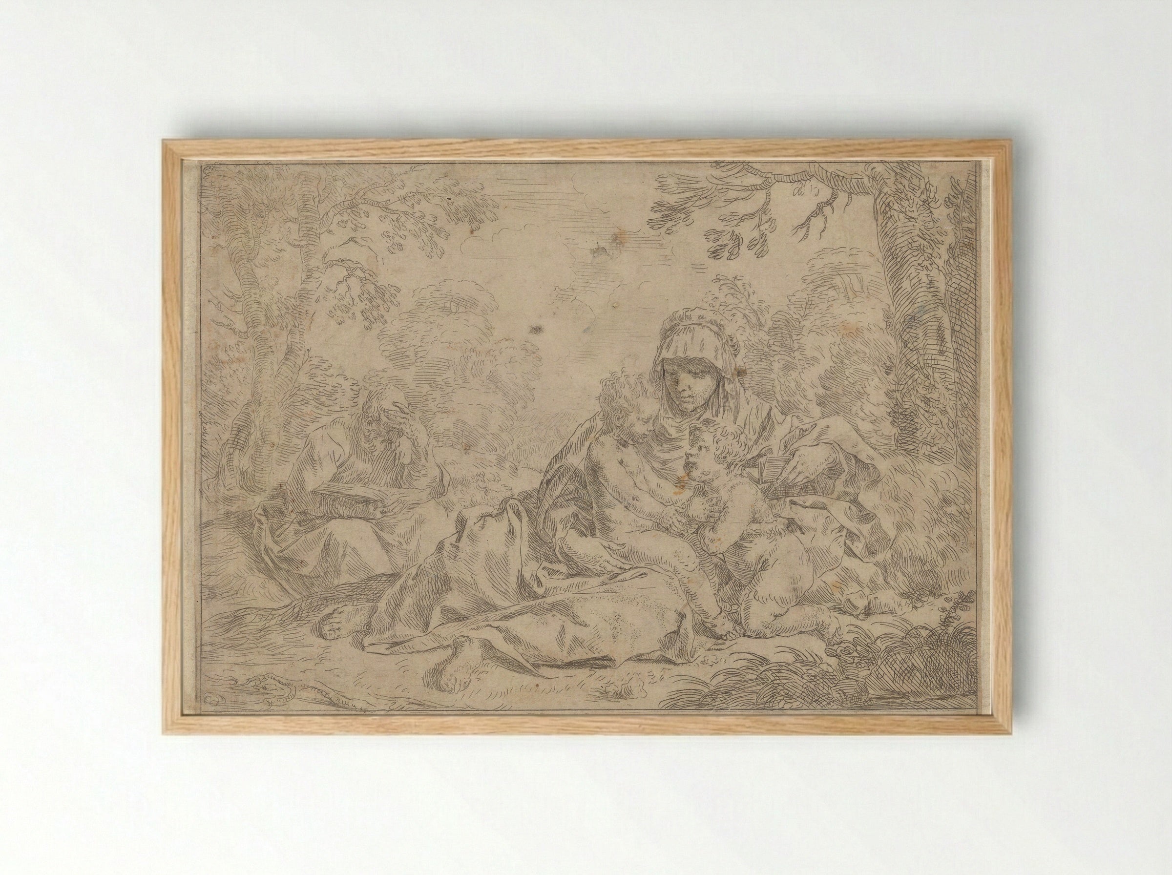 The Holy Family with the Young Saint John the Baptist - Simone Cantarini - Framed Print Wood