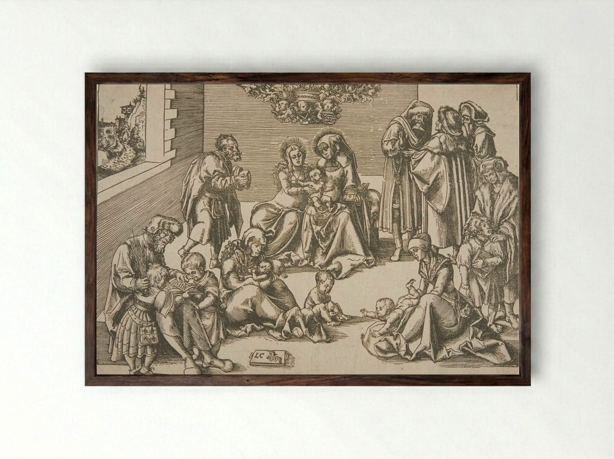 The Holy Kinship - Lucas Cranach the Elder - Framed Print Dark Wood