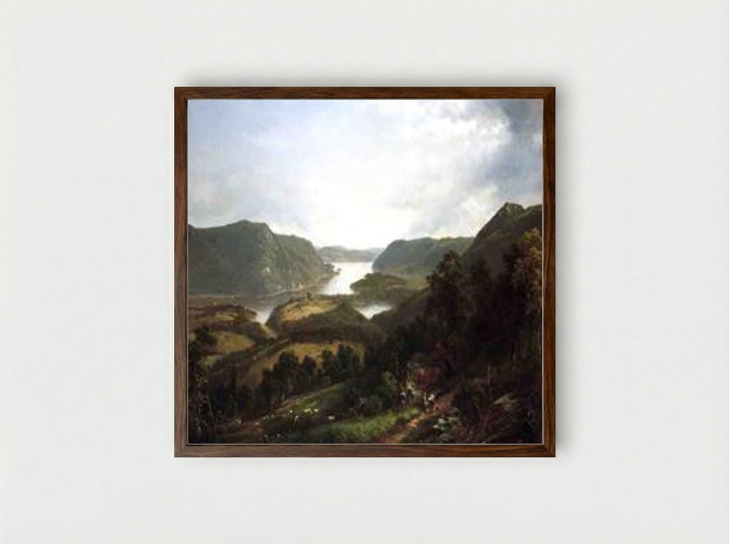 The Hudson River from Fort Montgomery - David Johnson - Framed Print Dark Wood