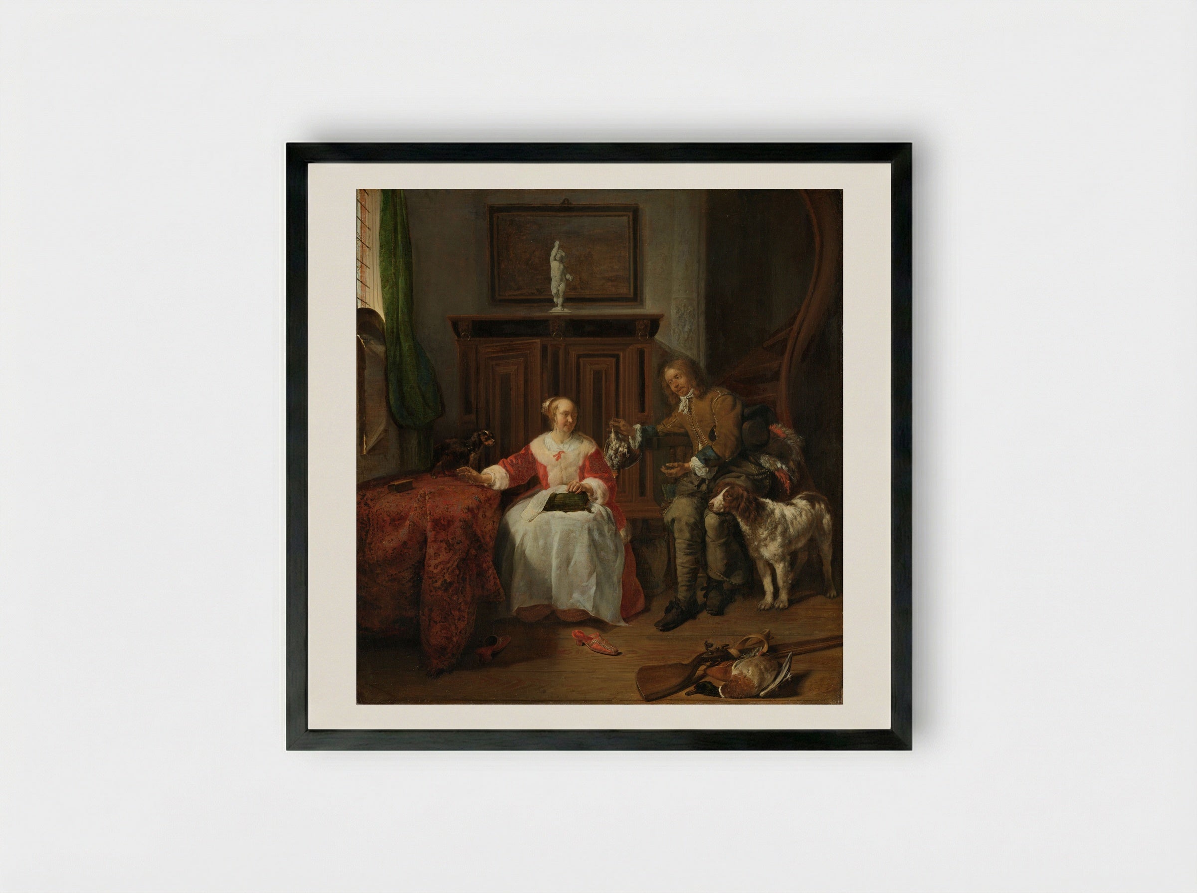 The Hunter's Present - Gabriël Metsu - Framed Print Black