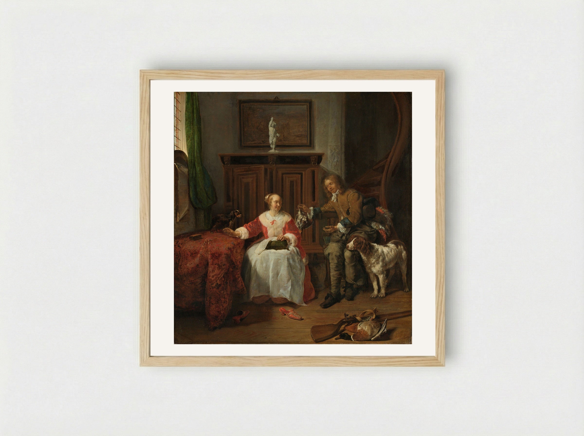 The Hunter's Present - Gabriël Metsu - Framed Print Wood