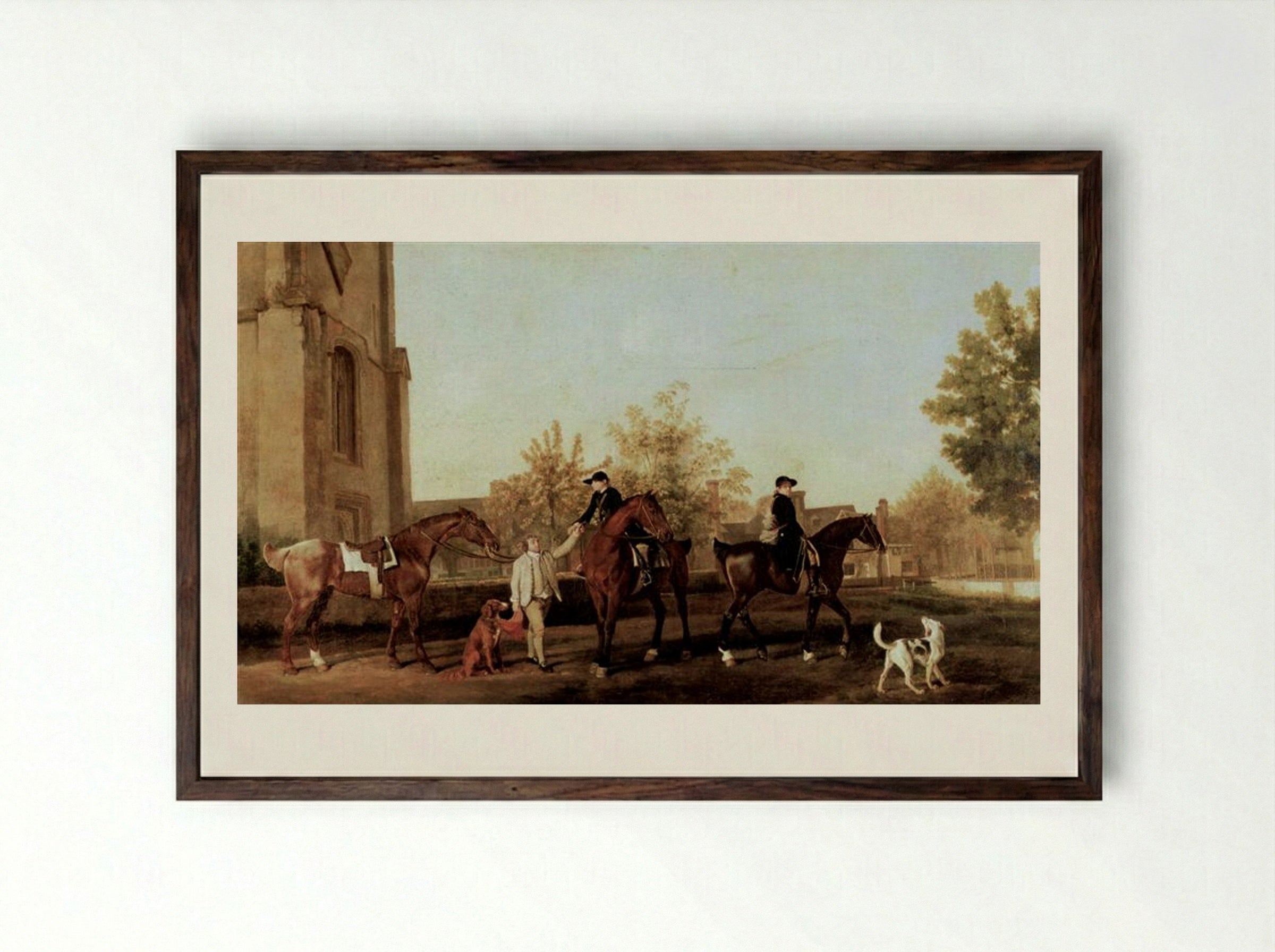 The Hunters leave Southill - George Stubbs - Framed Print Dark Wood