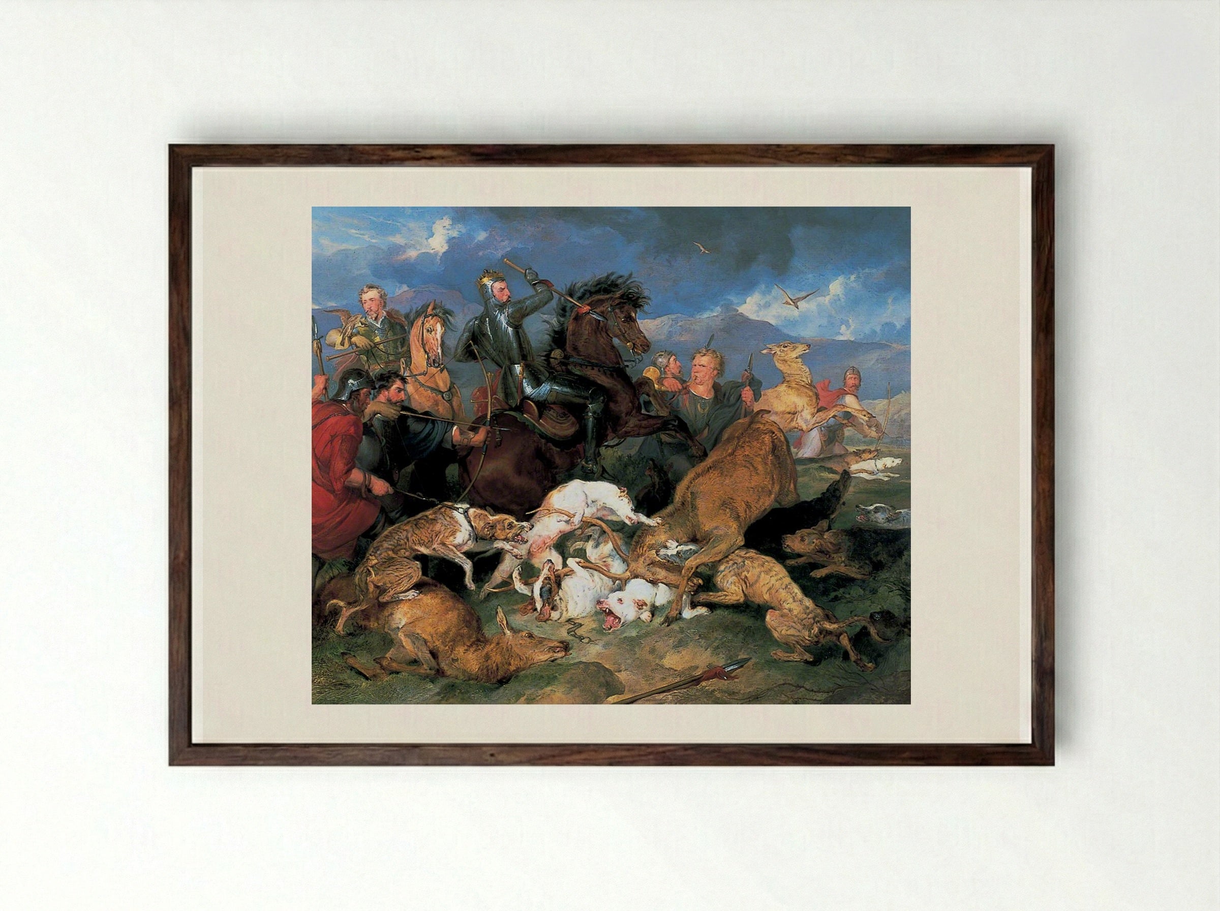 The Hunting of Chevy Chase - Edwin Henry Landseer - Framed Print Dark Wood