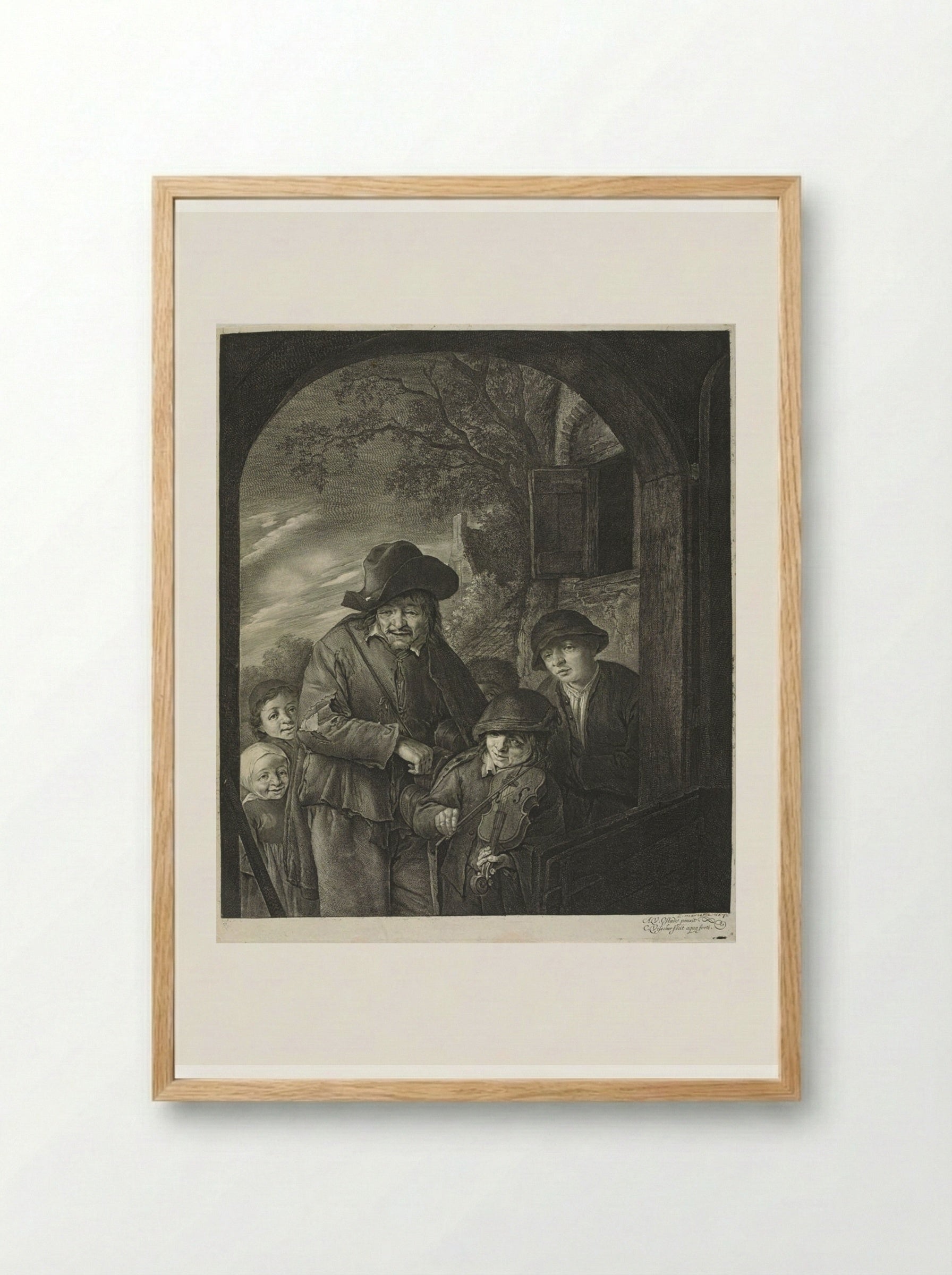 The Hurdy-Gurdy Player - Cornelis Visscher - Framed Print Wood