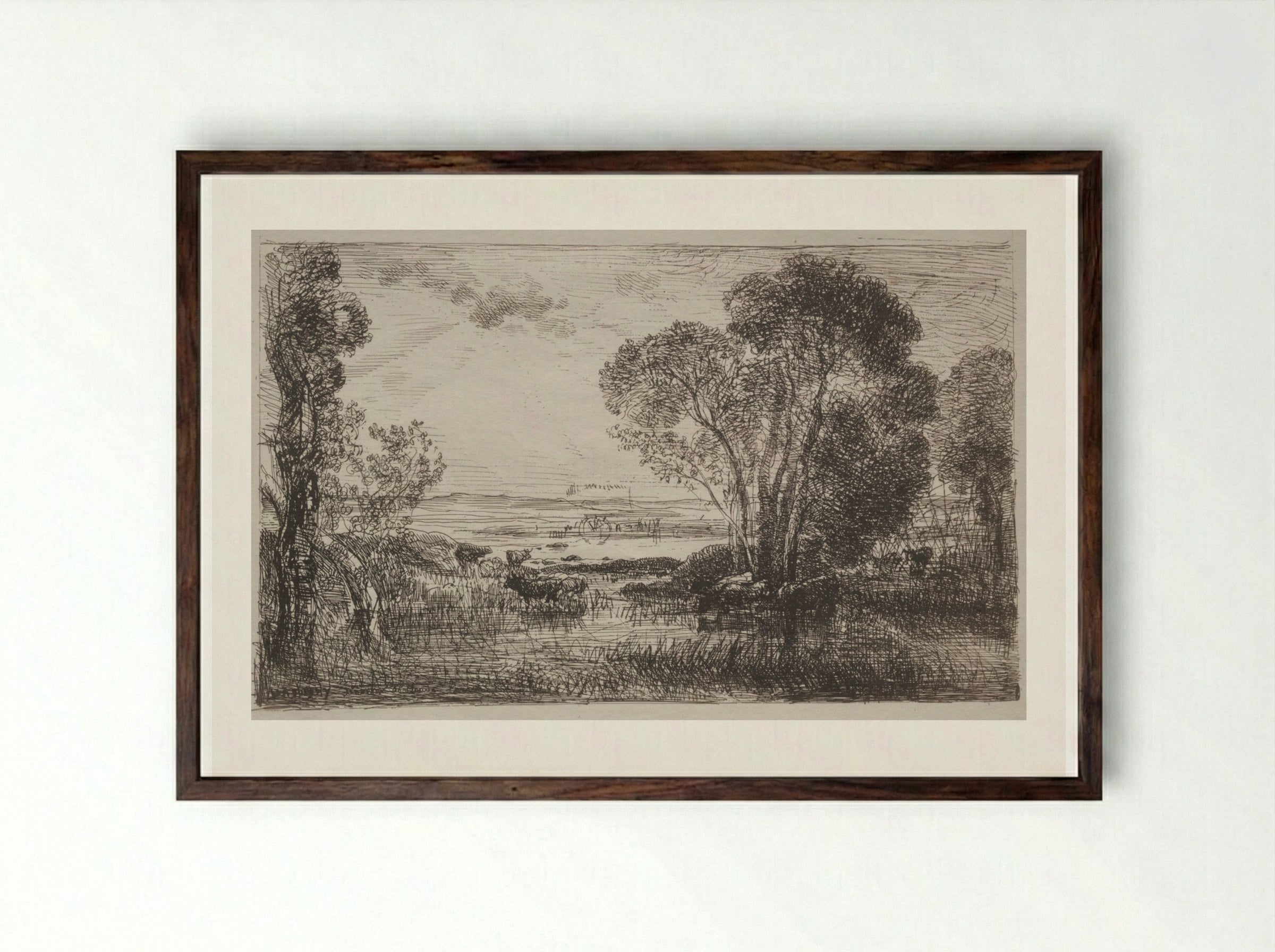The Hydraulic Machine - Charles François Daubigny - Framed Print Dark Wood