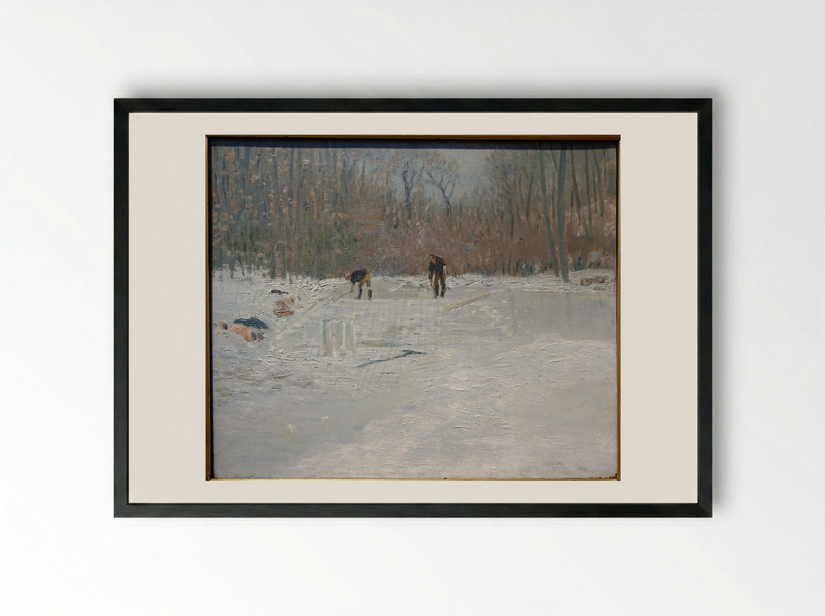 The Ice Cutters - Julian Alden Weir - Framed Print Black