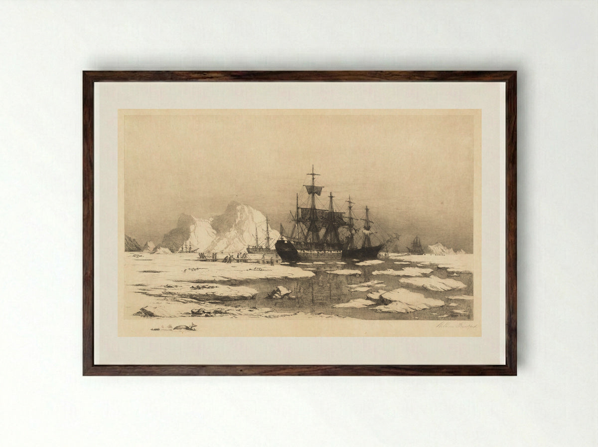 The Ice Floes - William Bradford - Framed Print Dark Wood