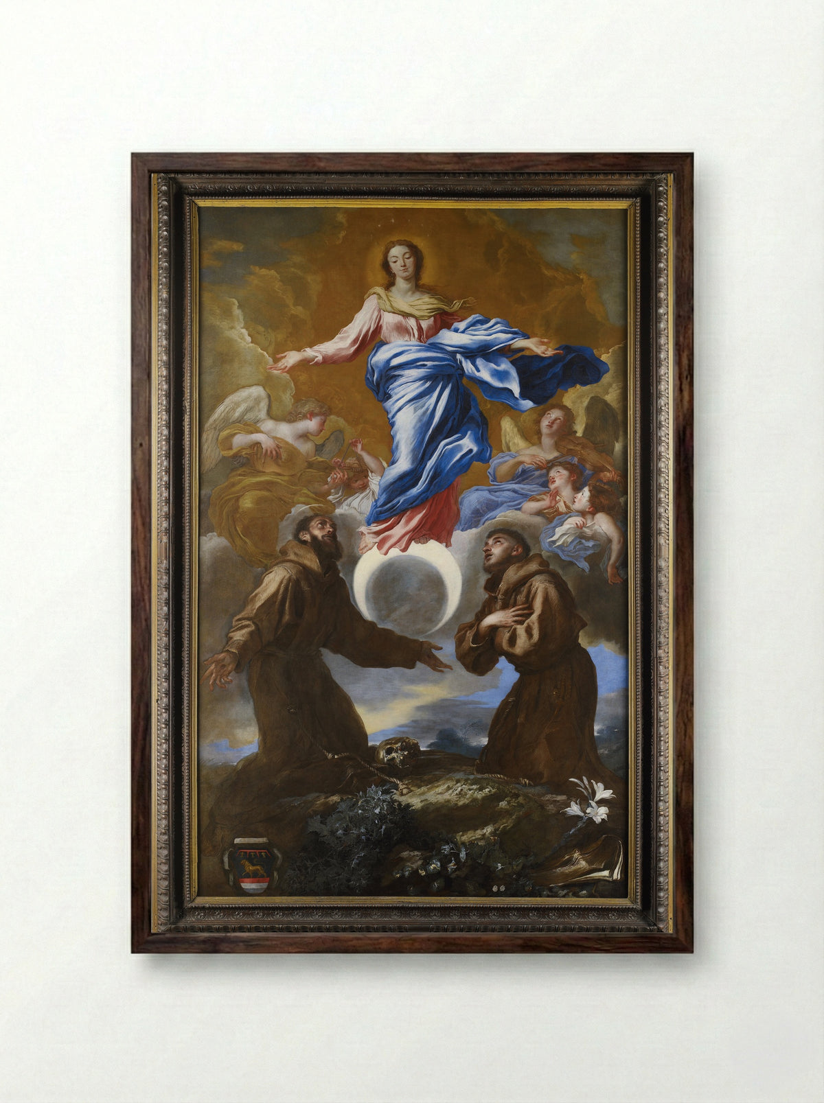 The Immaculate Conception with Saints Francis and Anthony of Padua - Giovanni Benedetto Castiglione - Framed Print Dark Wood
