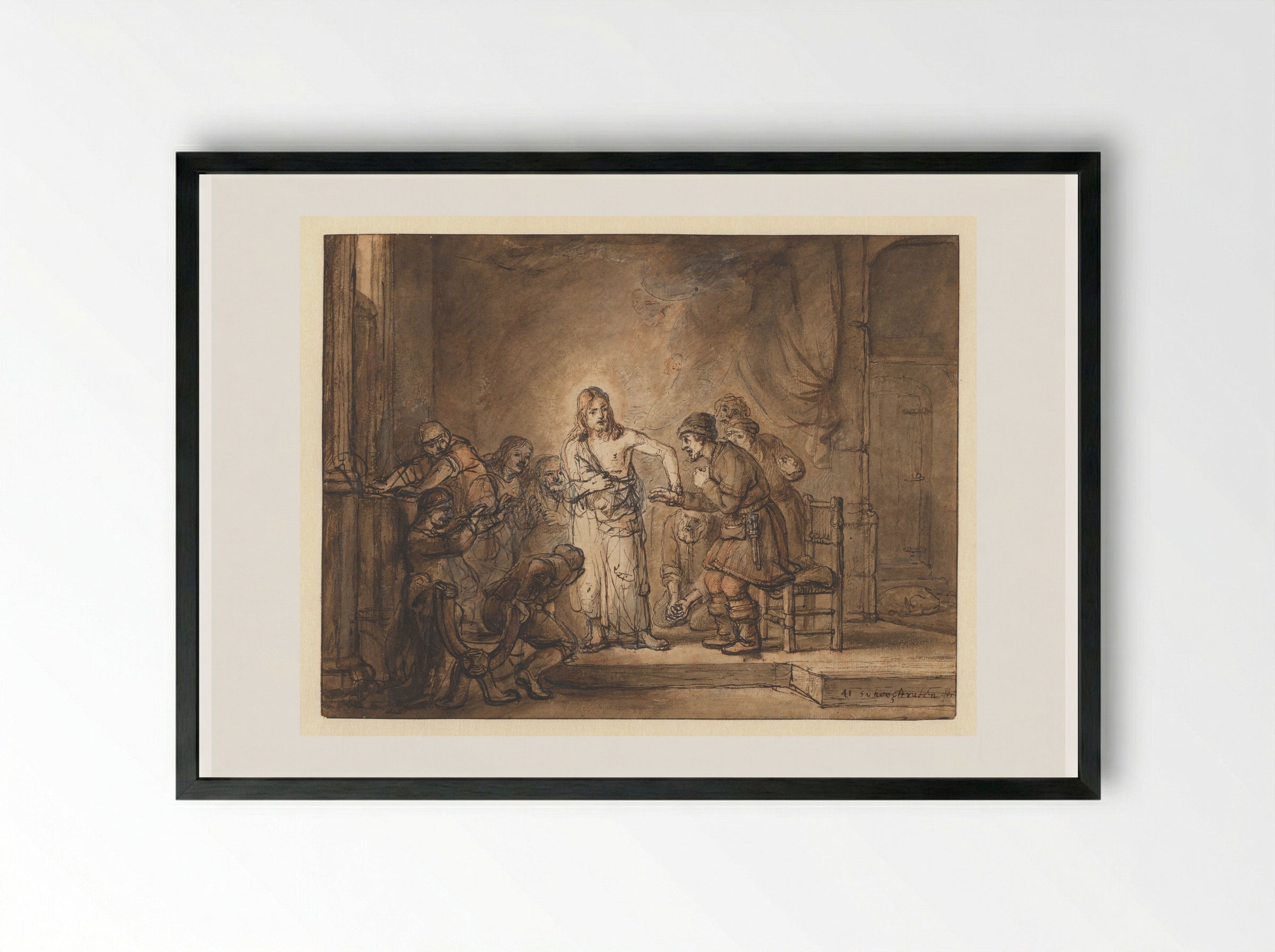 The Incredulity of Saint Thomas - Samuel van Hoogstraten - Framed Print Black