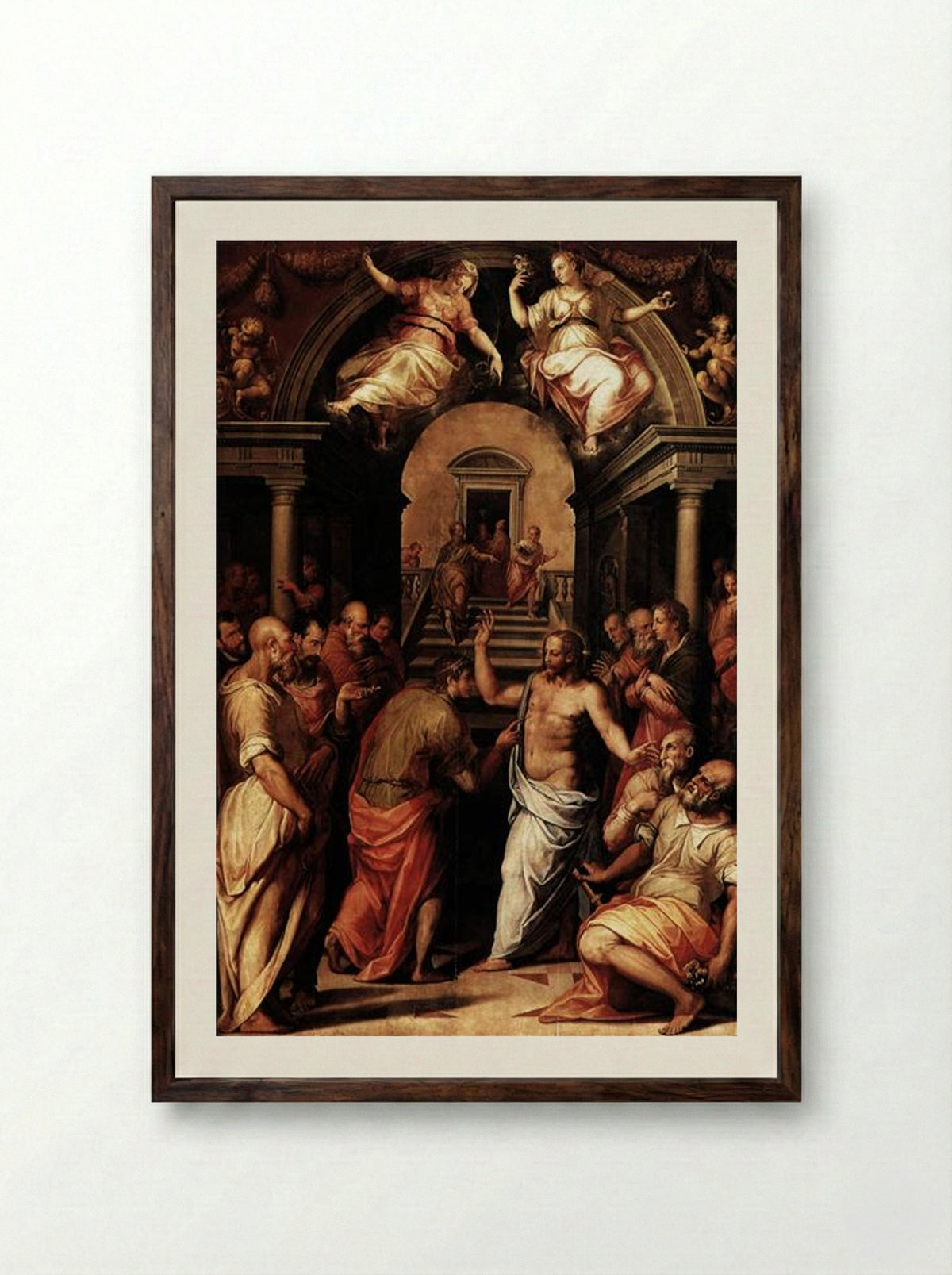 The Incredulity of St. Thomas - Giorgio Vasari - Framed Print Dark Wood
