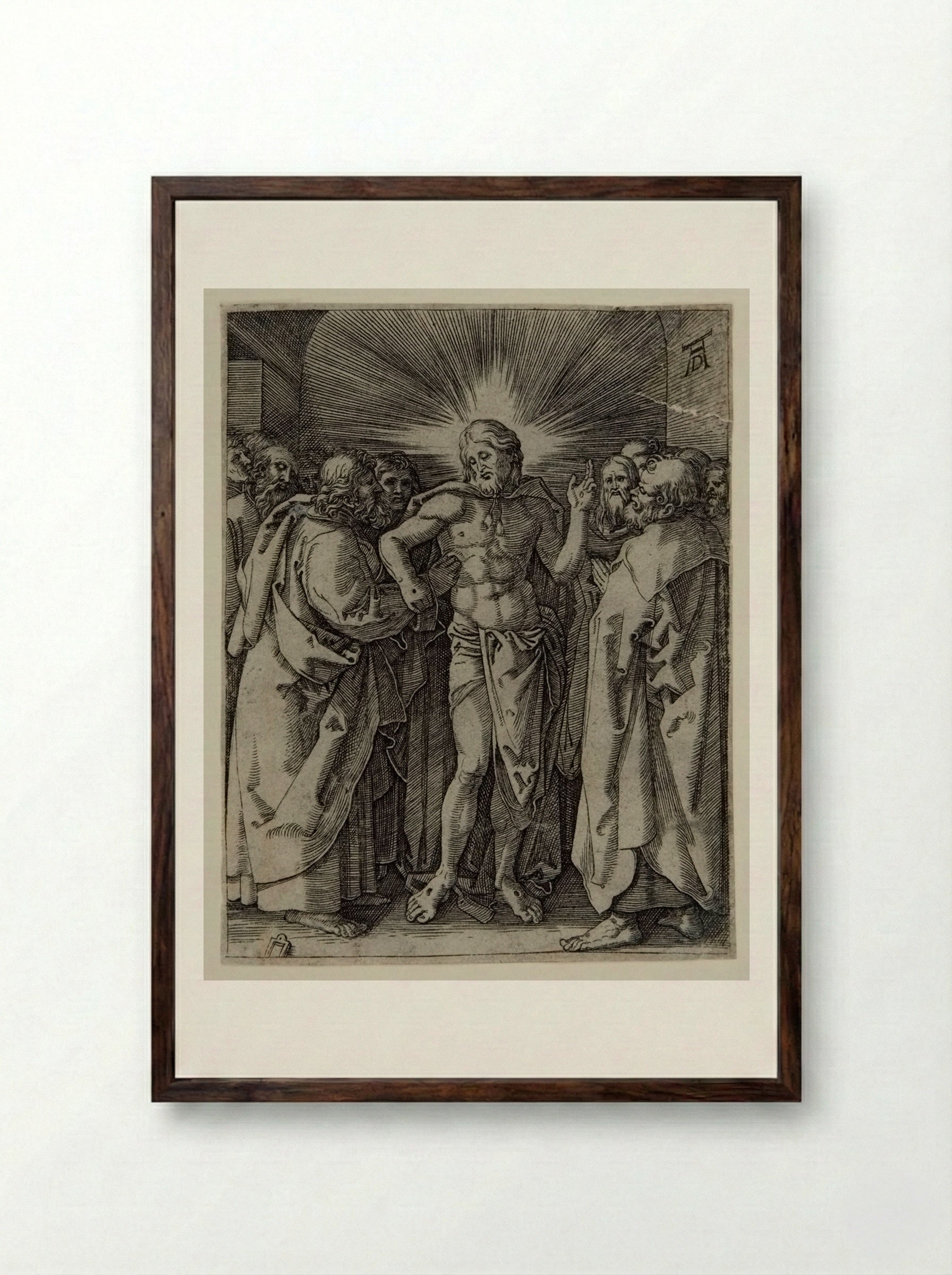 The Incredulity of Thomas - Marcantonio Raimondi - Framed Print Dark Wood
