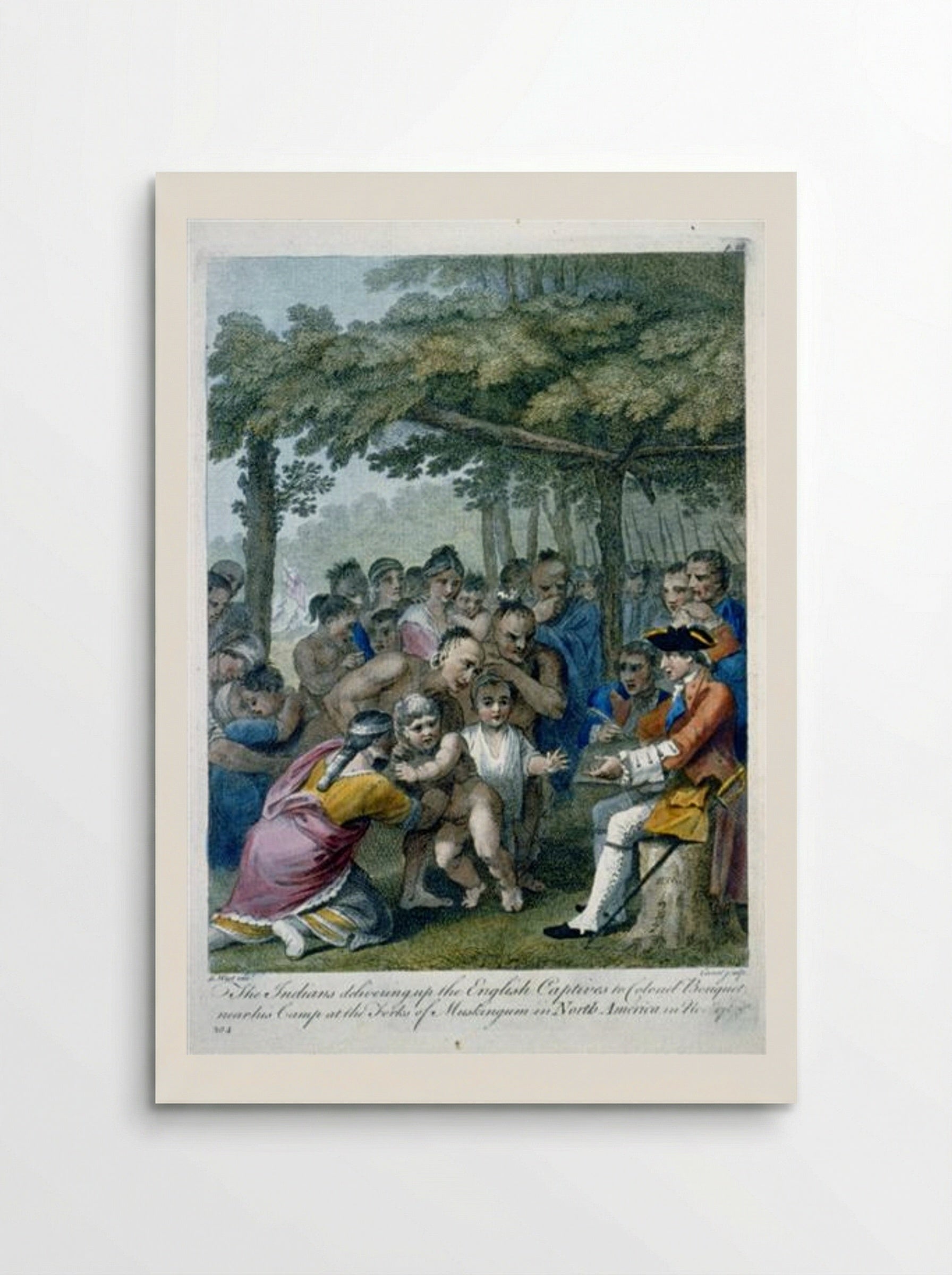 The Indians Delivering up the English Captives to Colonel Bouquet near his camp at the forks of Muskingum, North America in November 1764 - Benjamin West - Poster