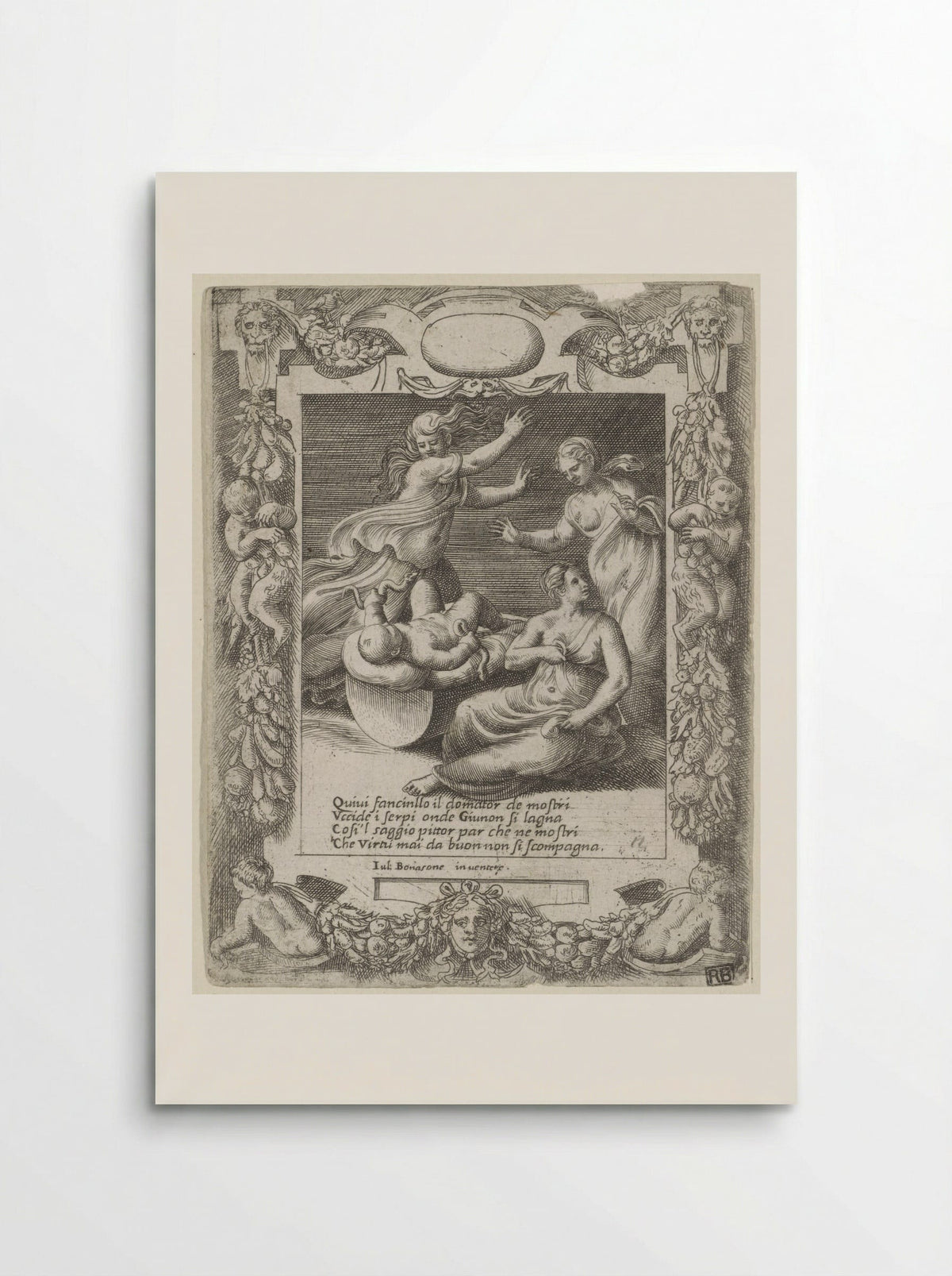 The Infant Hercules Strangling the Serpents - Giulio Bonasone - Poster
