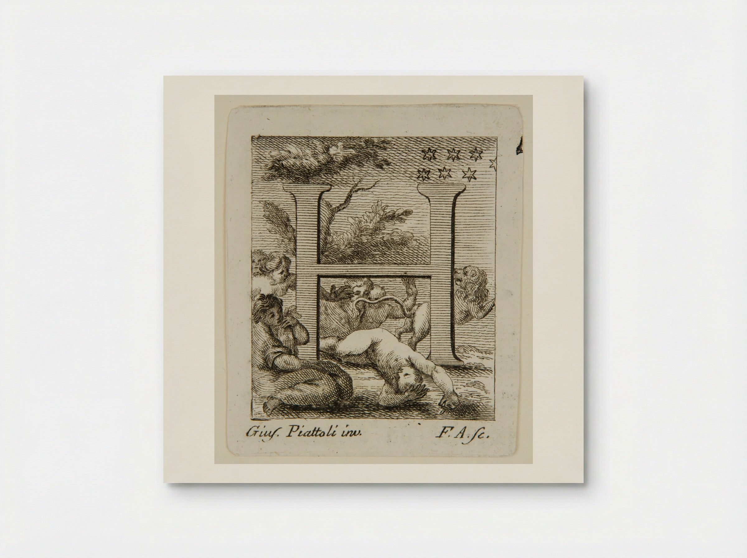 The Initial H with a Nude Woman Mauled by a Lion, Discovered by Friends - Francesco Allegrini - Poster