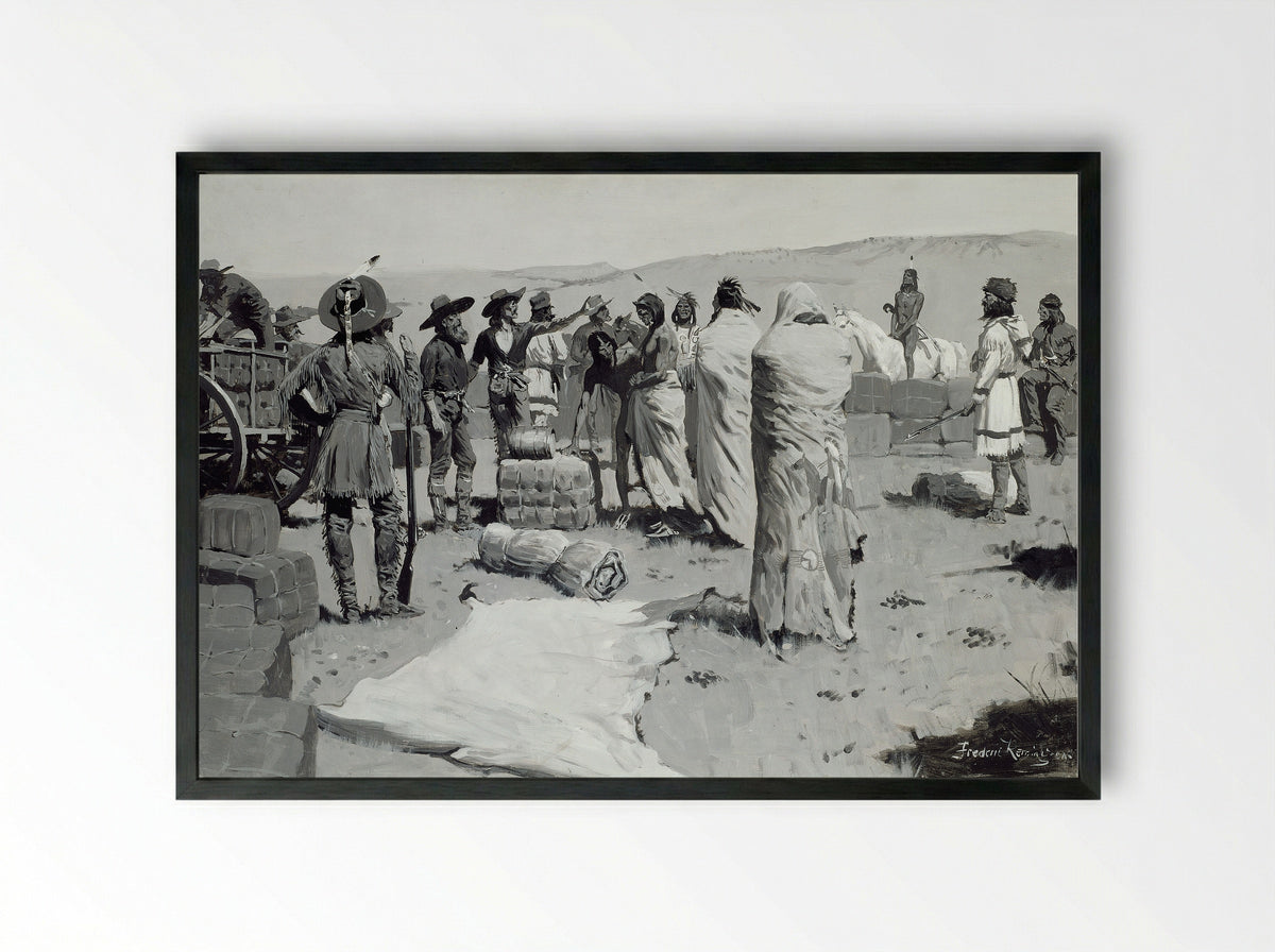 The Interpreter Waved at the Youth - Frederic Remington - Framed Print Black