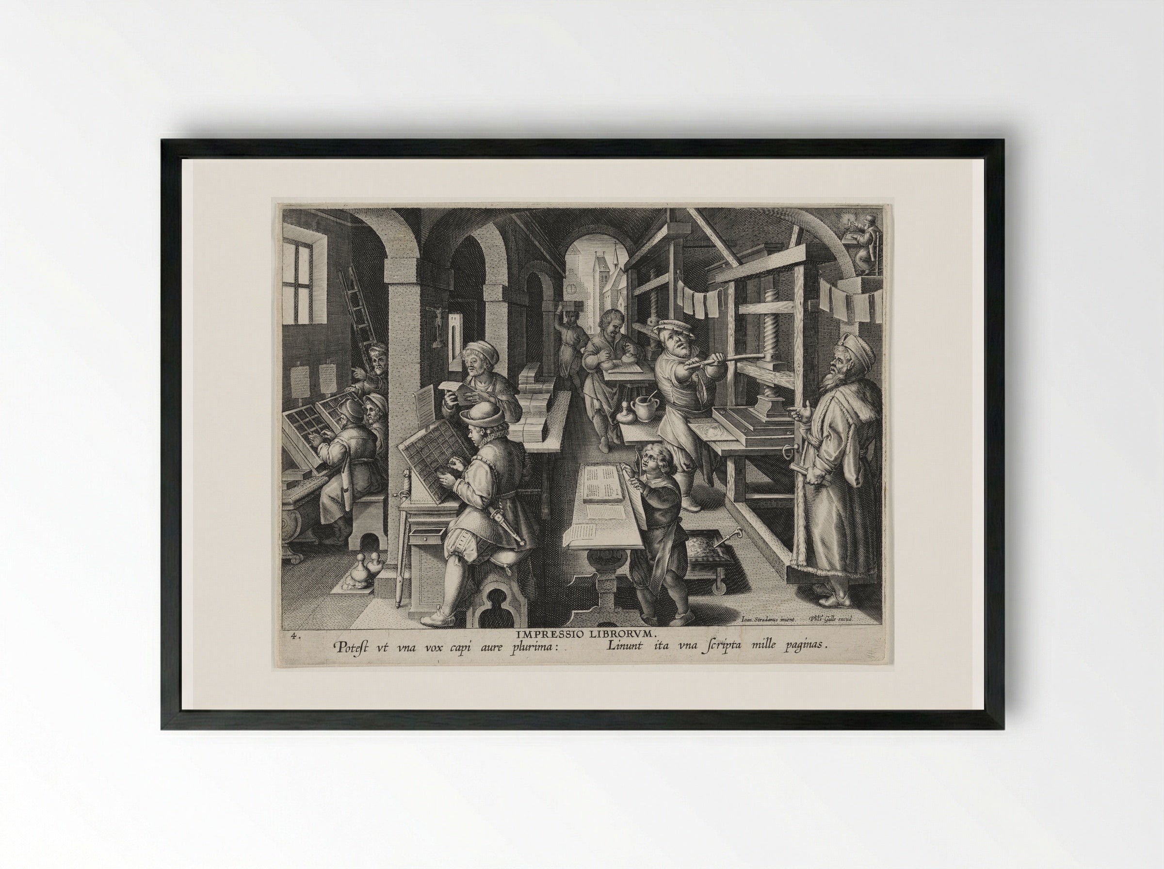 The Invention of Book Printing - Theodoor Galle - Framed Print Black