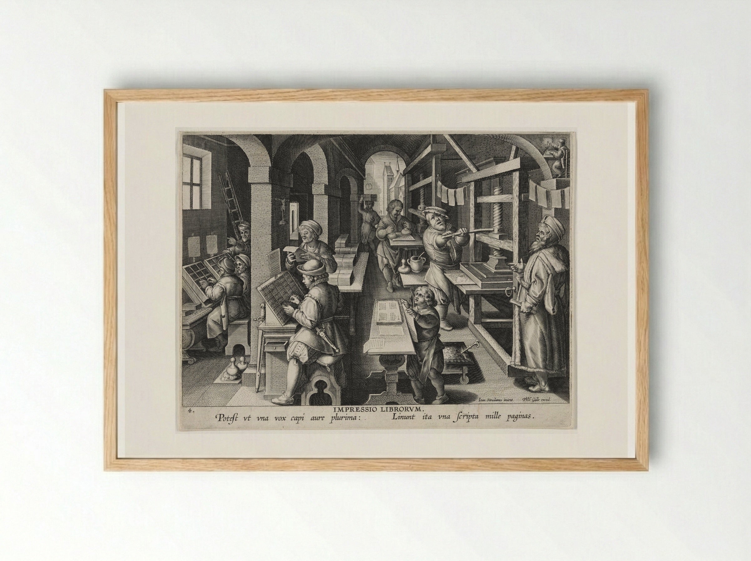 The Invention of Book Printing - Theodoor Galle - Framed Print Wood