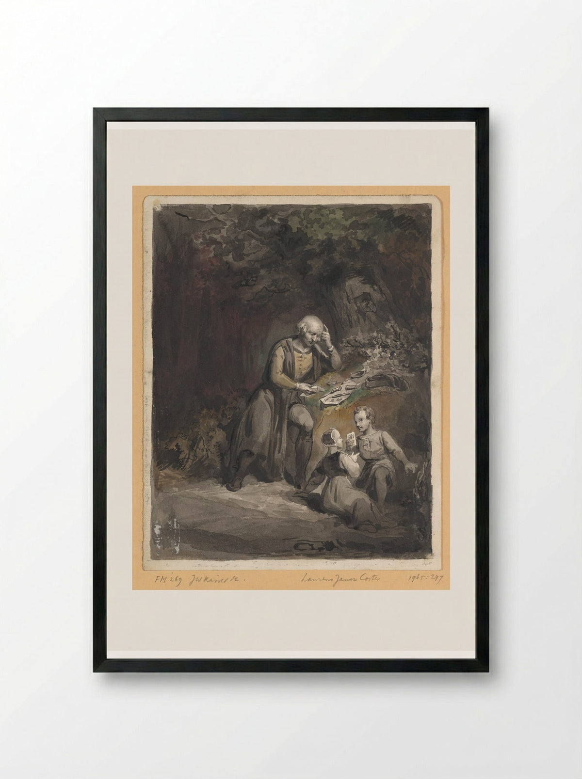 The Invention of Printing by Laurens Janszoon Coster in Haarlem - Johann Wilhelm Kaiser - Framed Print Black