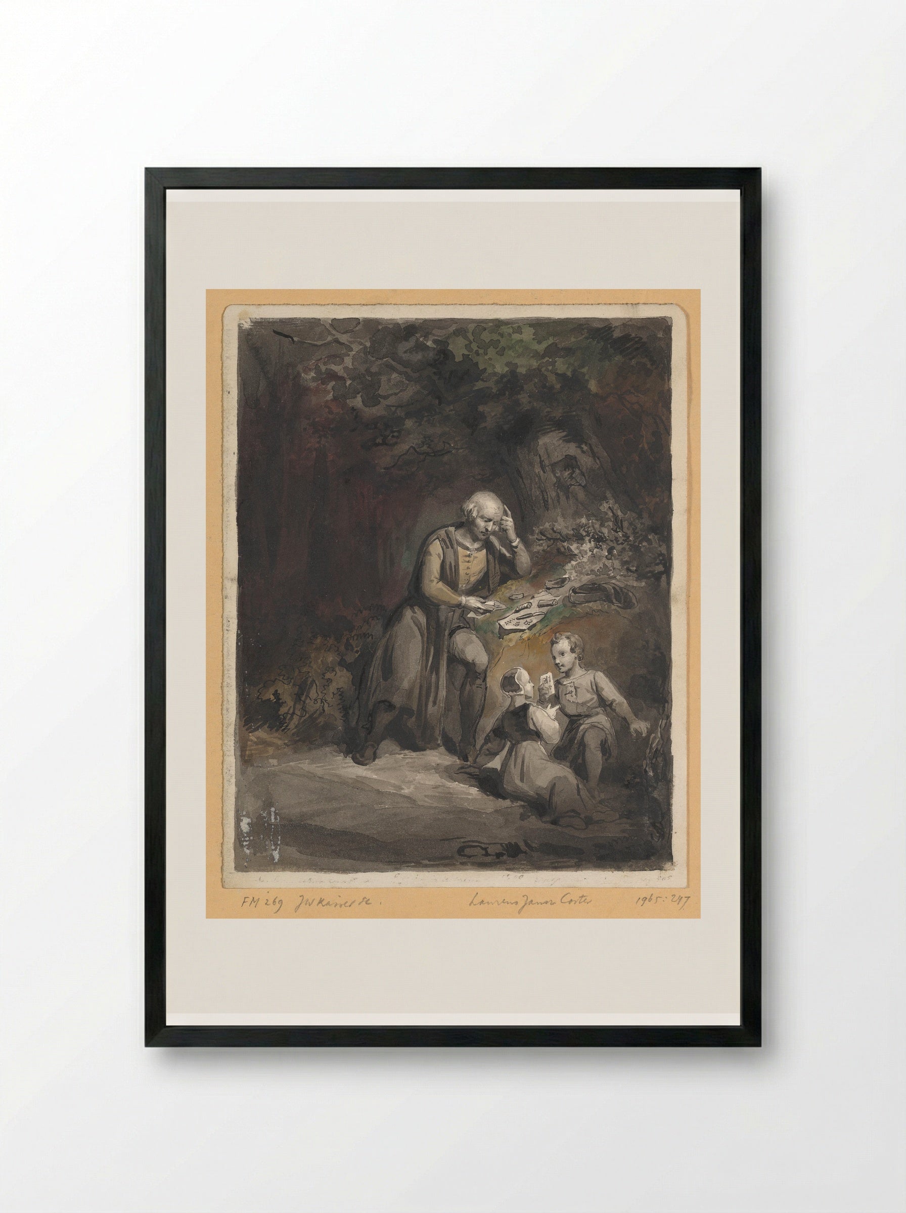 The Invention of Printing by Laurens Janszoon Coster in Haarlem - Johann Wilhelm Kaiser - Framed Print Black