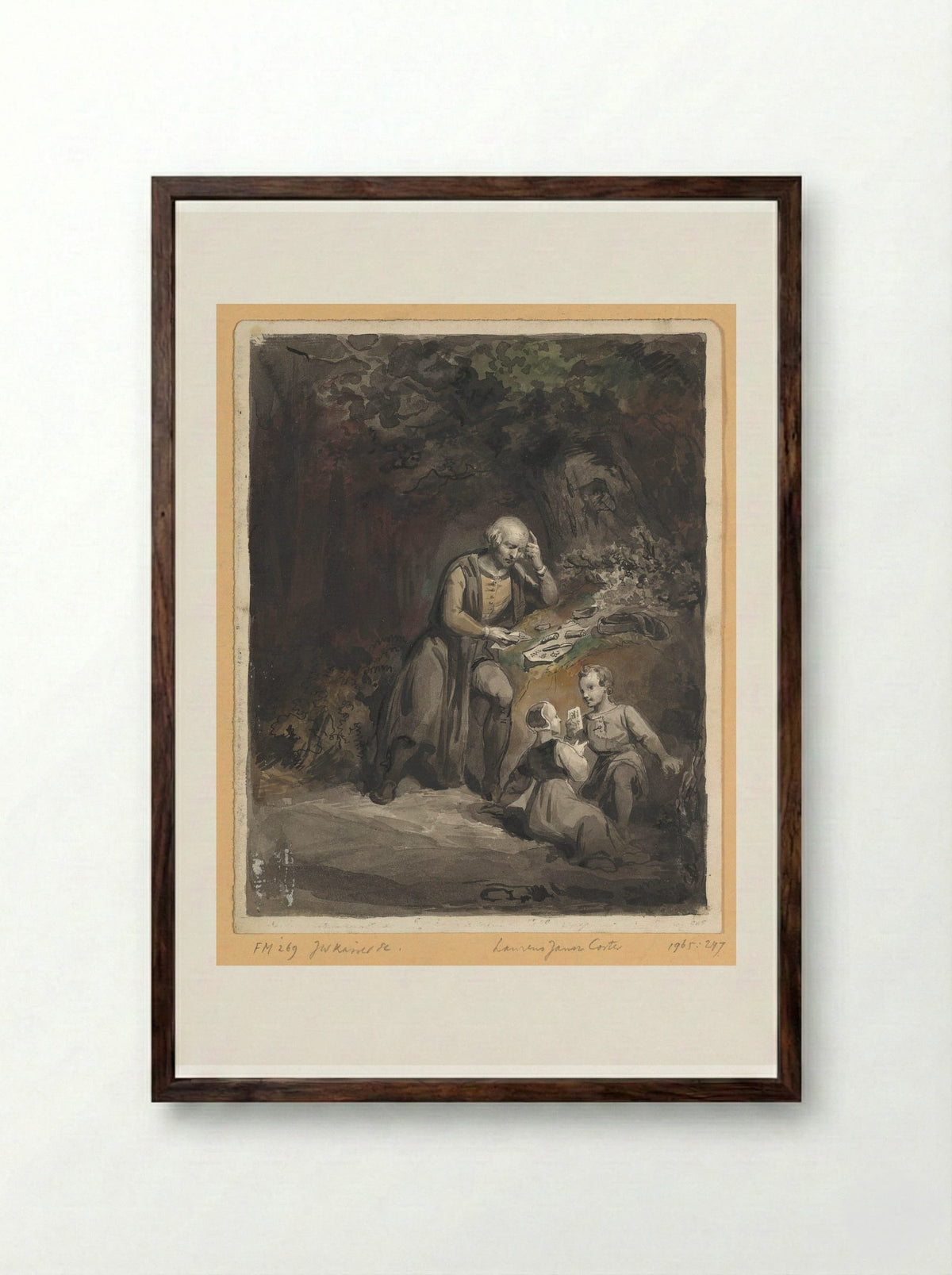 The Invention of Printing by Laurens Janszoon Coster in Haarlem - Johann Wilhelm Kaiser - Framed Print Dark Wood