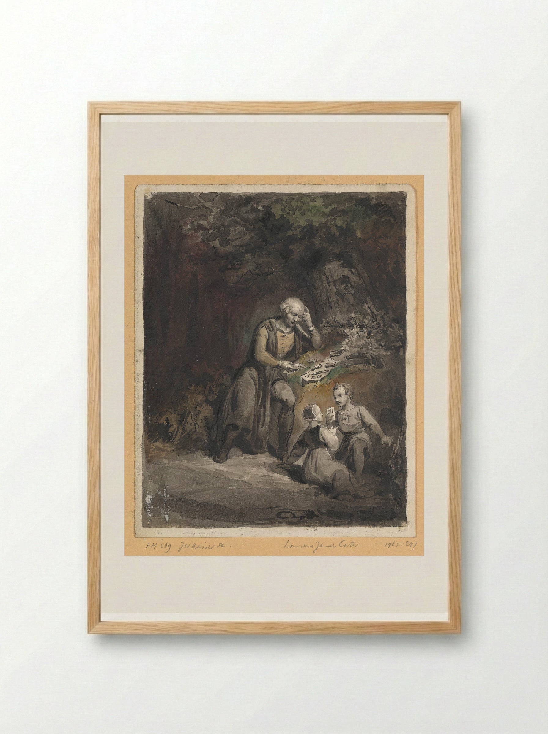 The Invention of Printing by Laurens Janszoon Coster in Haarlem - Johann Wilhelm Kaiser - Framed Print Wood