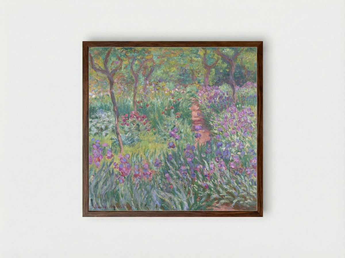 The Iris Garden at Giverny - Claude Monet - Framed Print Dark Wood