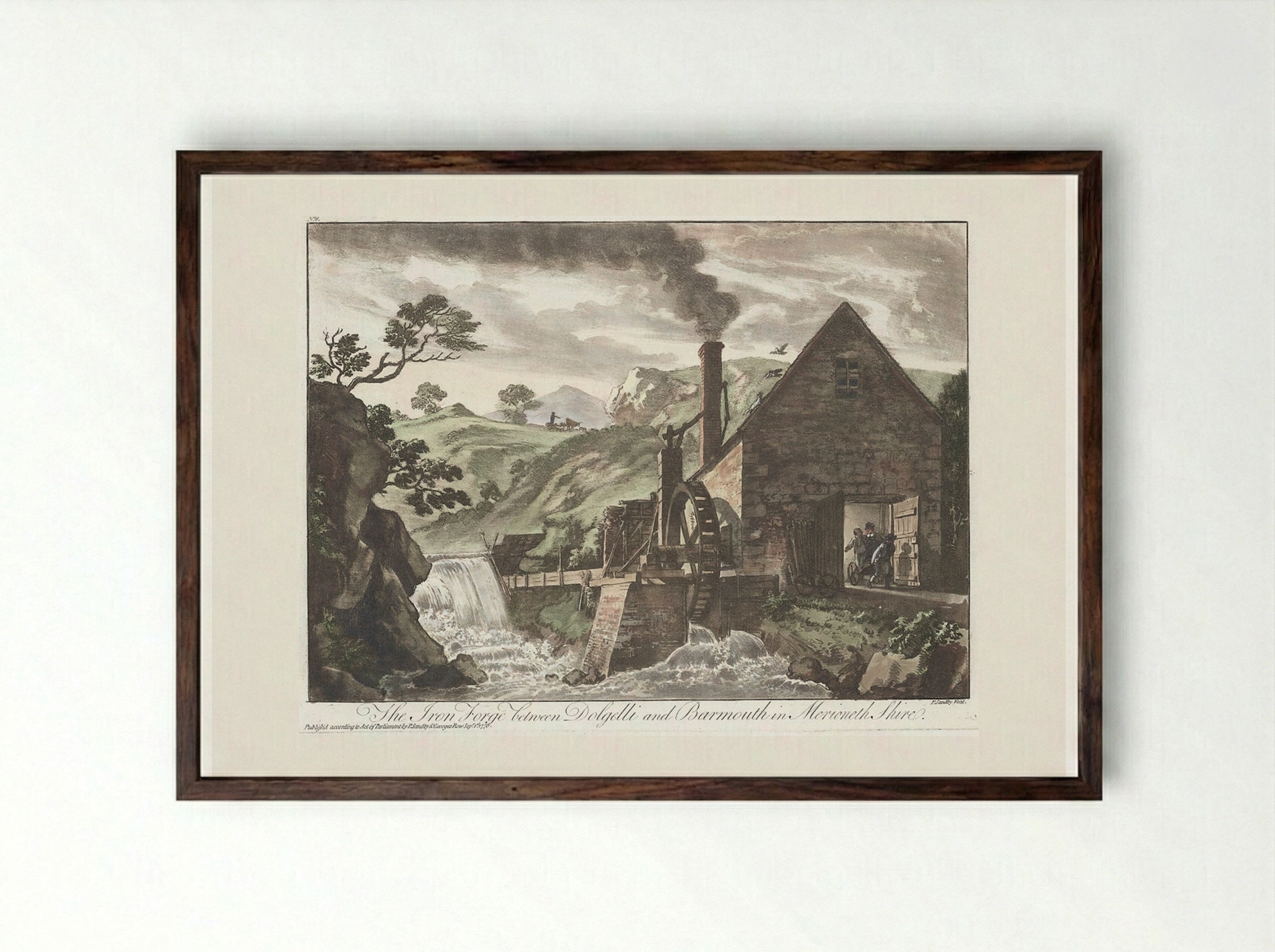 The Iron Forge between Dolgelli and Barmouth in Merioneth Shire - Paul Sandby - Framed Print Dark Wood