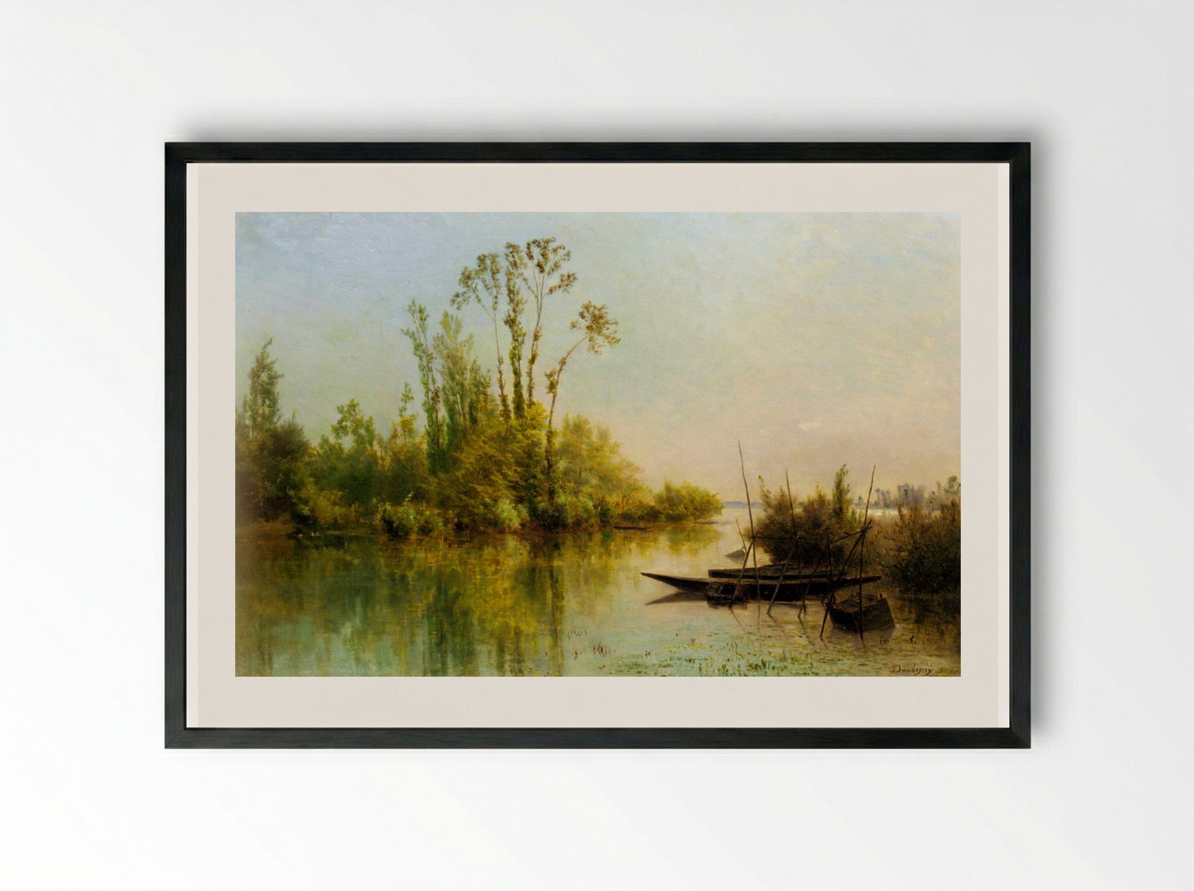 The Isles Vierges at Bezons - Charles-Francois Daubigny - Framed Print Black